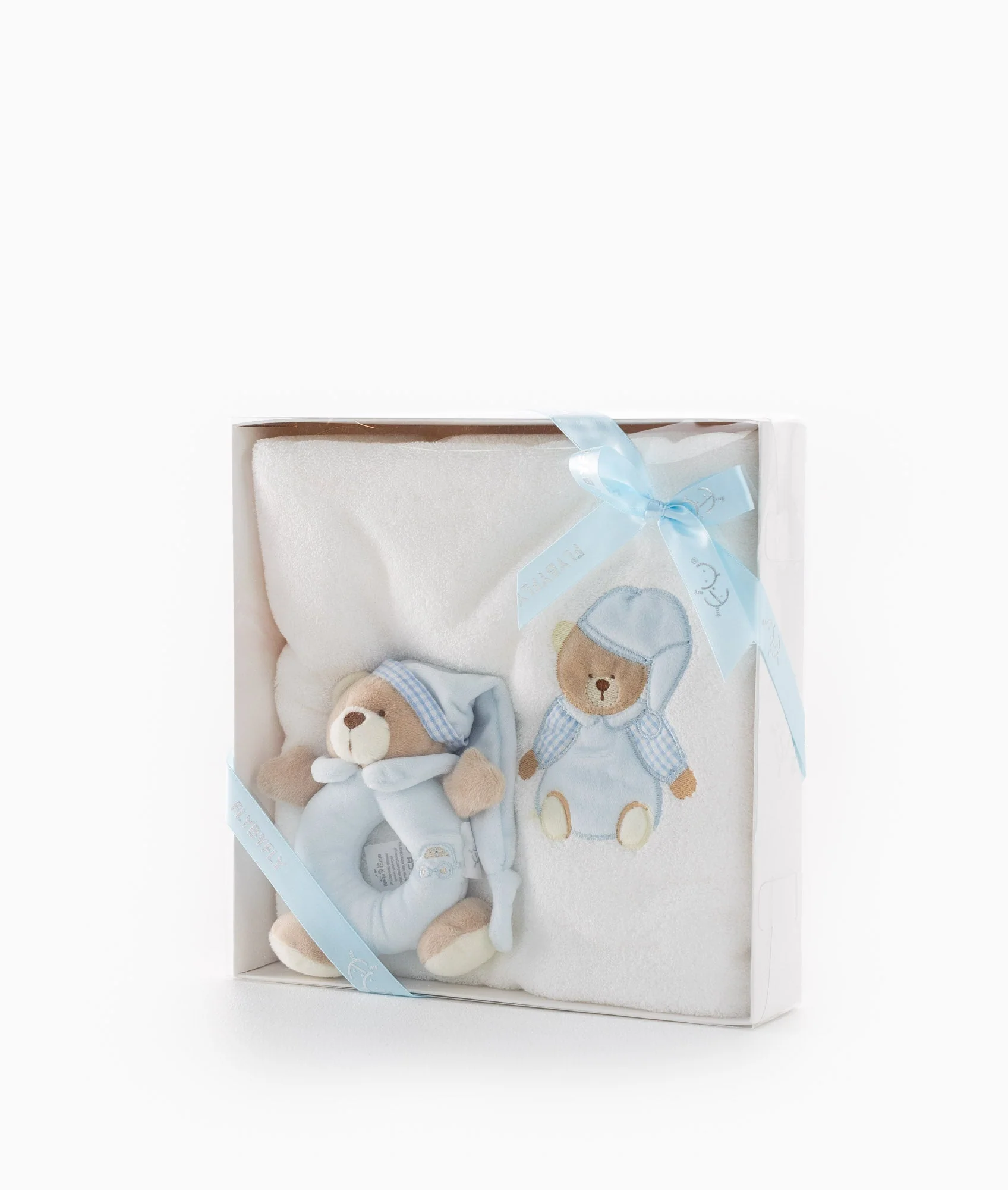 Bath Towel & Rattle Set | White & Blue