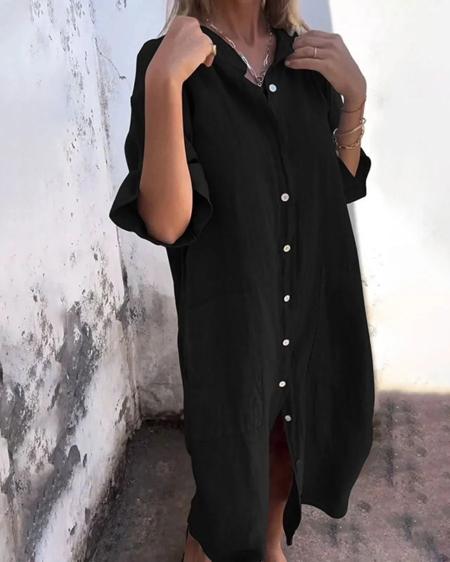 Womena??s Boho Shirt Dress Relaxed Fit with Adjustable Waist