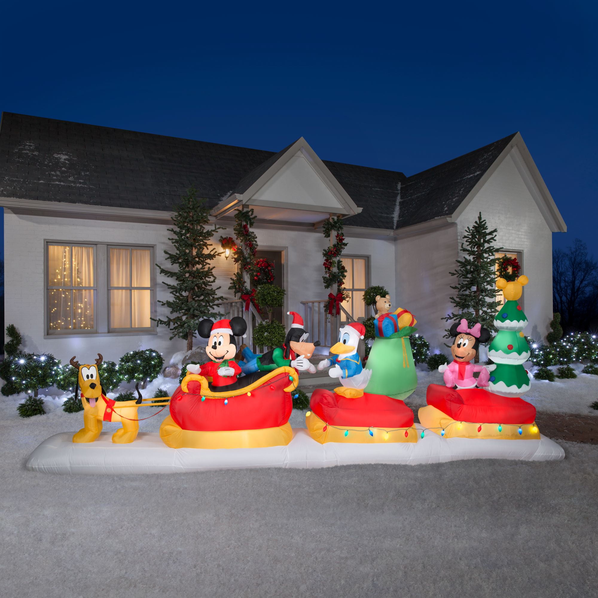 Gemmy Disney 6ft Animated Mickey & Friends Sleigh Inflatable with Lights for Christmas Decor