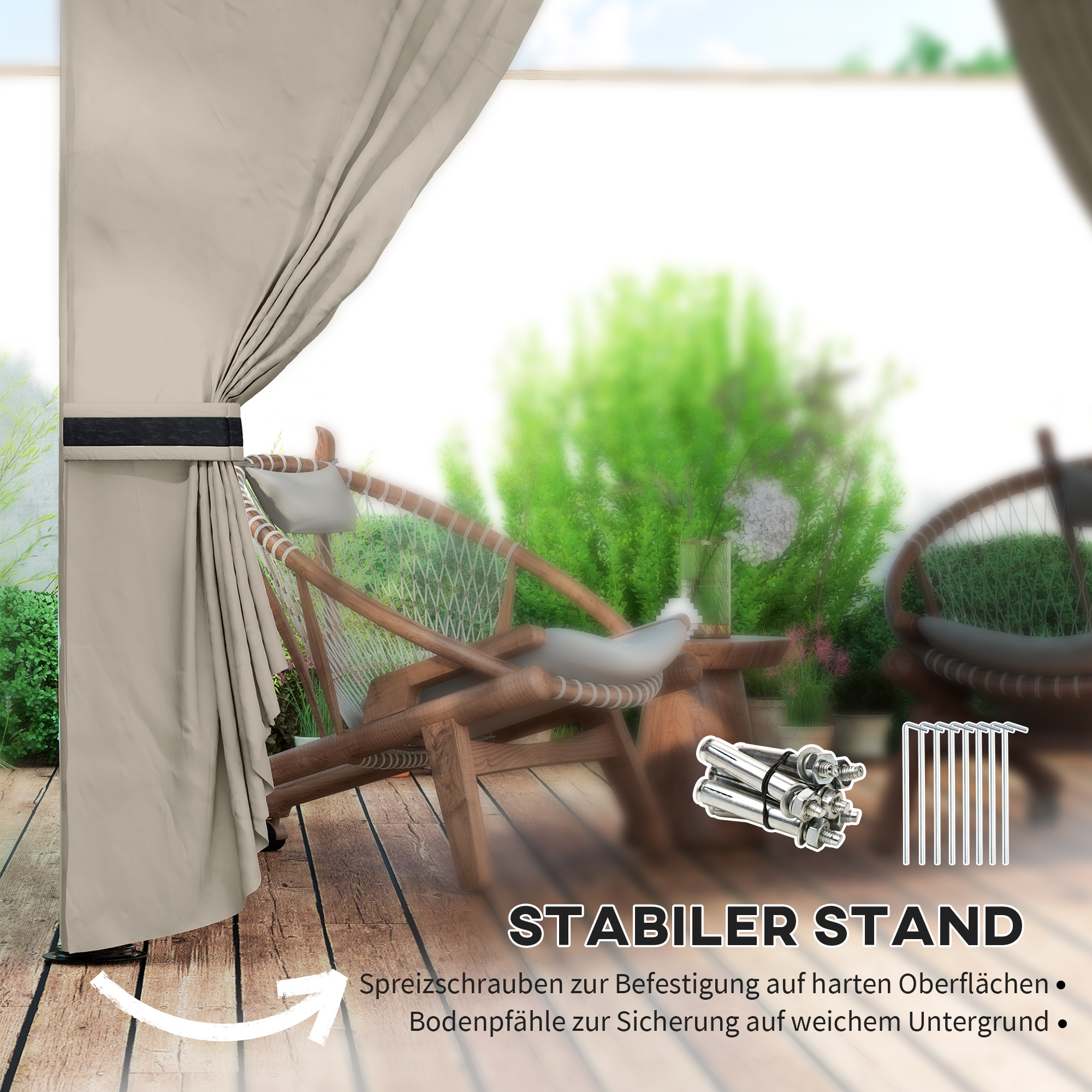 Outsunny 3,4 x 3,4 m Tuinpaviljoen, Feesttent met Ventilatiedak, Boogvensters, Stalen Frame, Lichtgrijs