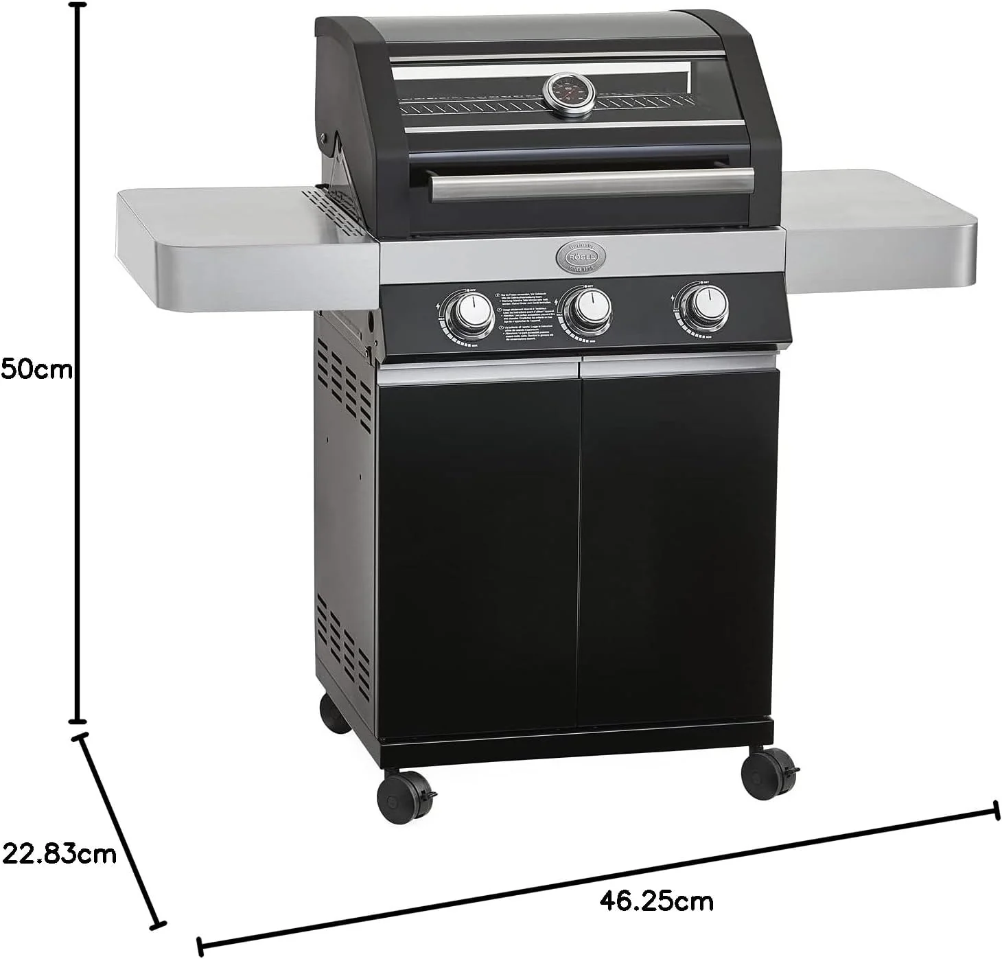 RÖSLE Elektrogrill BBQ-Portable Videro E2-P, tragbarer Tischgrill mit 2 Brennern, Warmhalterost und Deckel mit Glaseinsatz, pulverbeschichteter Stahl, schwarz/silbern