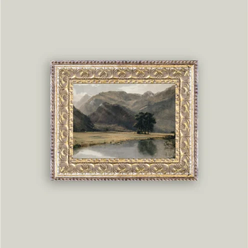 River Mountainscape Framed Antique Inspired Art