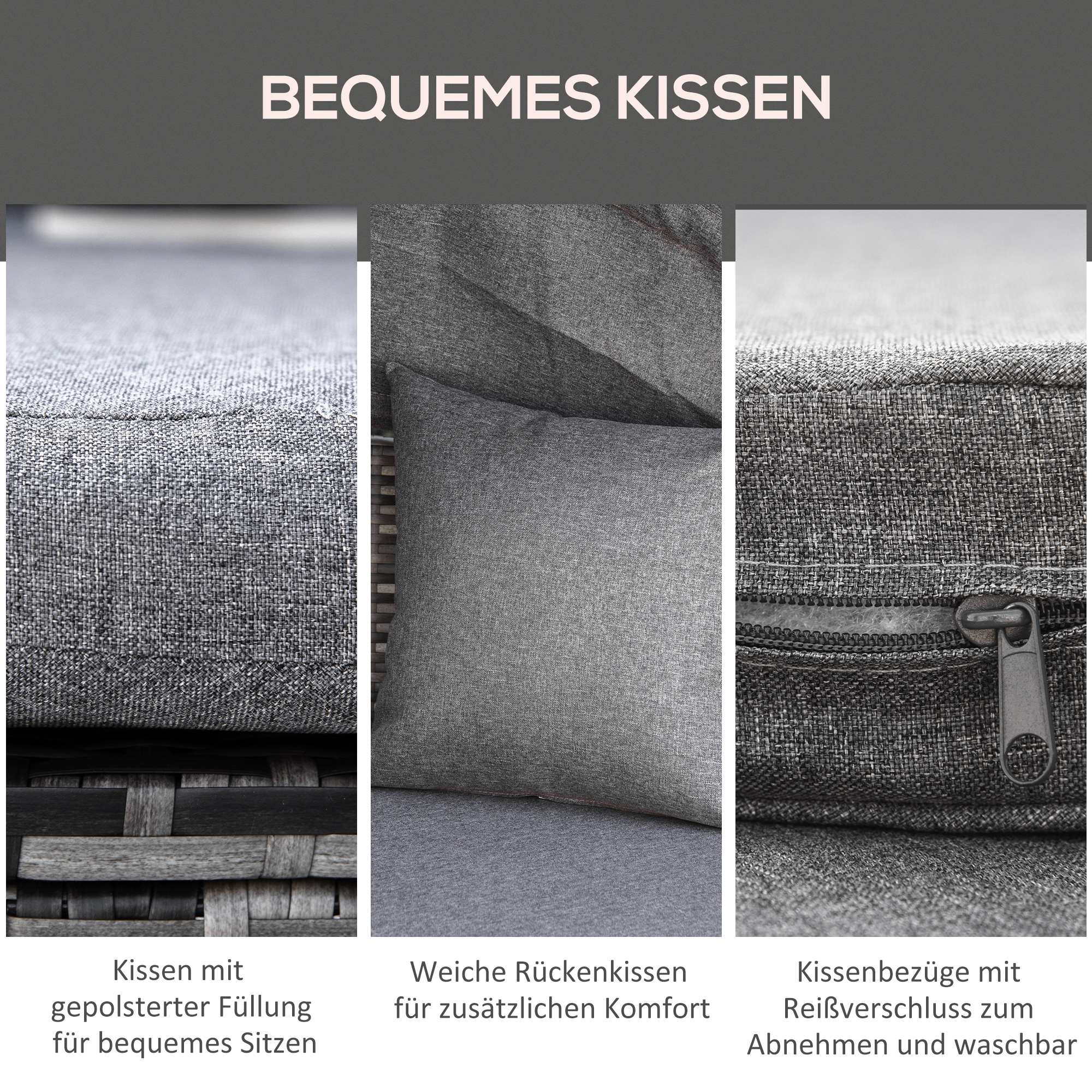 Outsunny rotan zonne-eiland met zonnekap bijzettafel in hoogte verstelbaar grijs