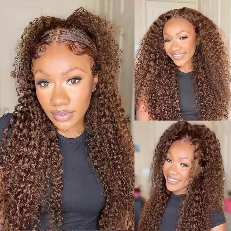 Flash Sale Chocolate Brown 360 Lace Frontal Wigs With Hidden Strap Ready & Go Affordable Human Hair Wigs 220% Density