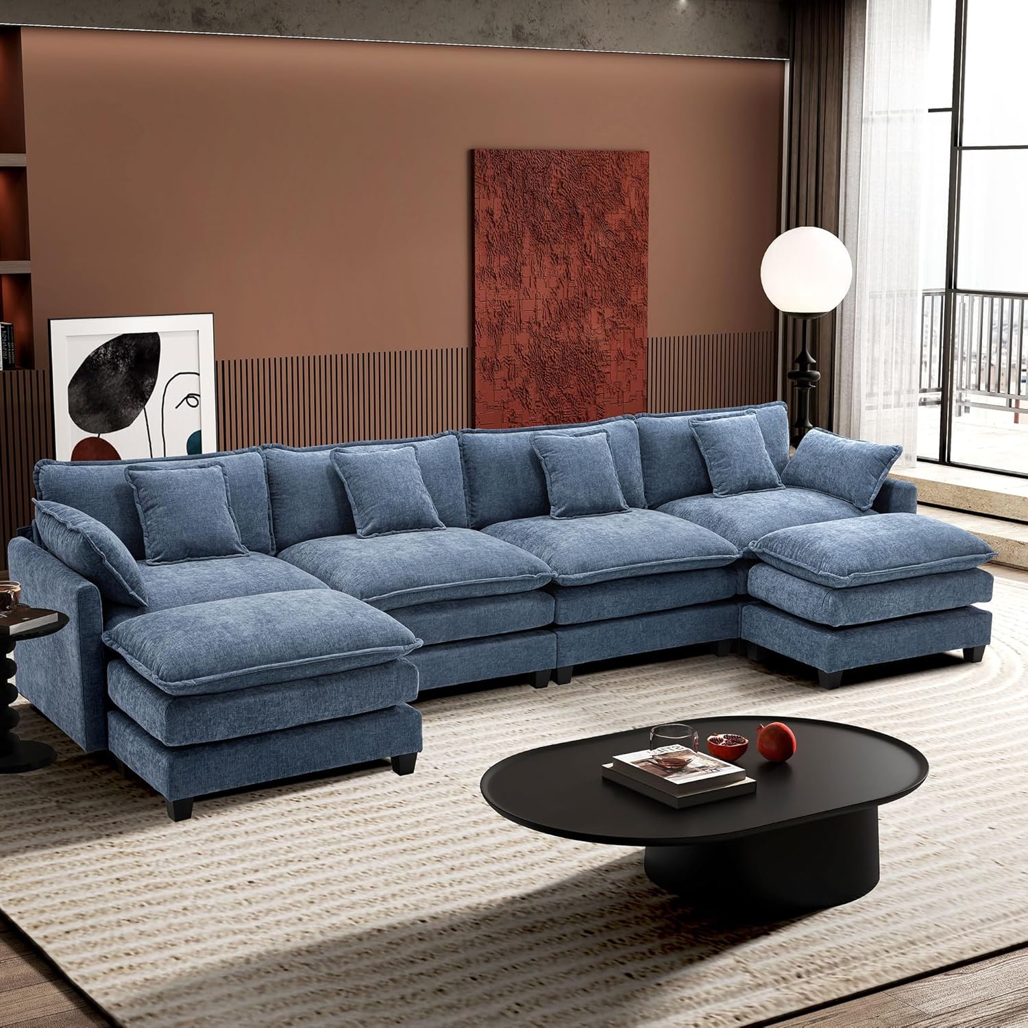 111.4 Inch L-Shaped Modern Sofa Modular Cloud Sofa Ottoman 4-Seater Chenille Deep Seat Sofa