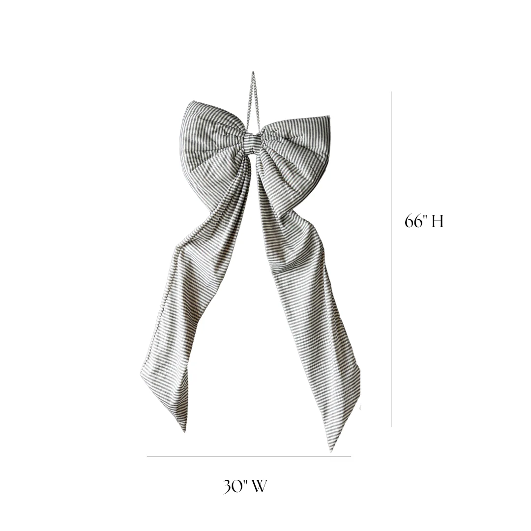 Oversized Gray Blue Striped Bow