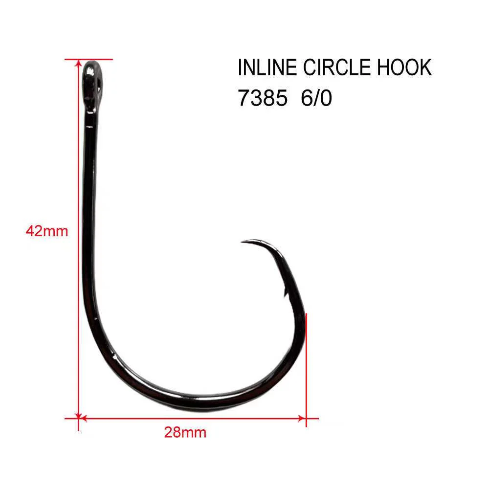 100pcs 6/0 Straight Eye Inline Circle Hooks Tackle Tournament Fishing Tackle