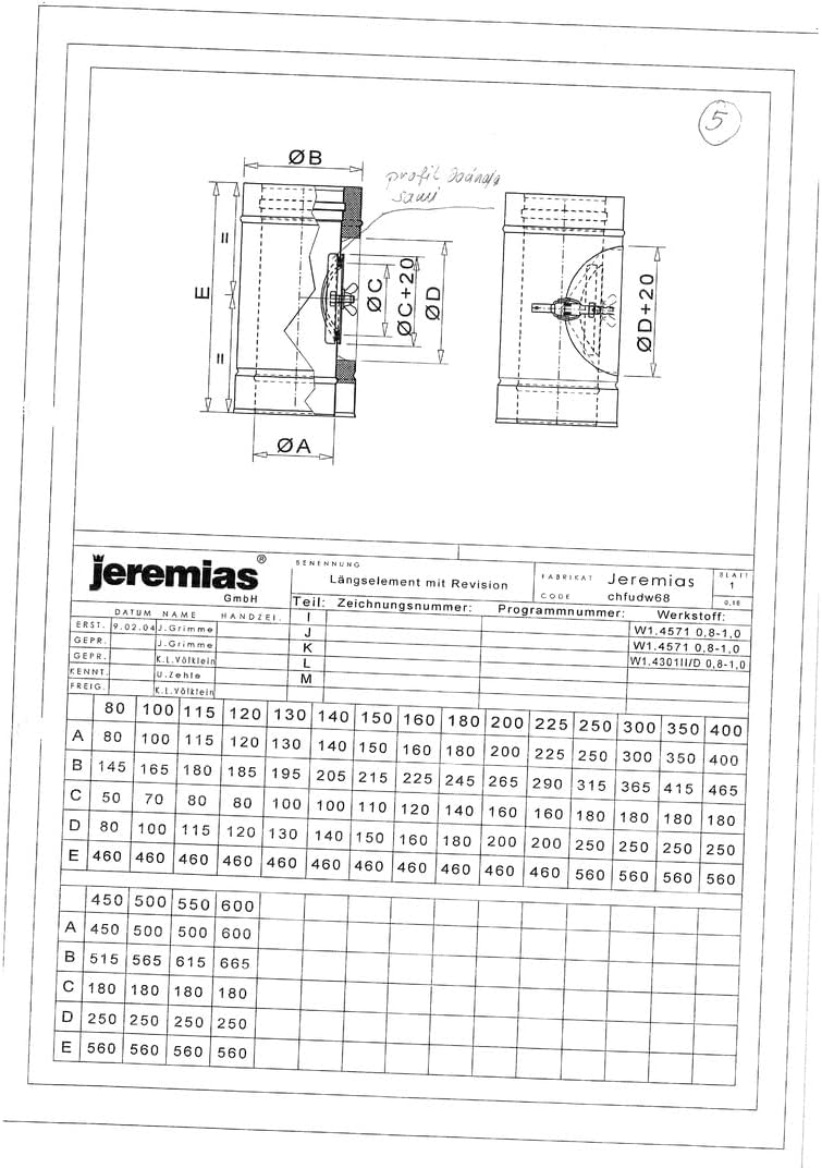 Jeremias DW-FU Doppelwand Edelstahl Abgassystem Längenelement 180mm mit Revision bis 600C N1 hochwertig flexibel für Öl Gas Festbrennstoff Feuerstätten