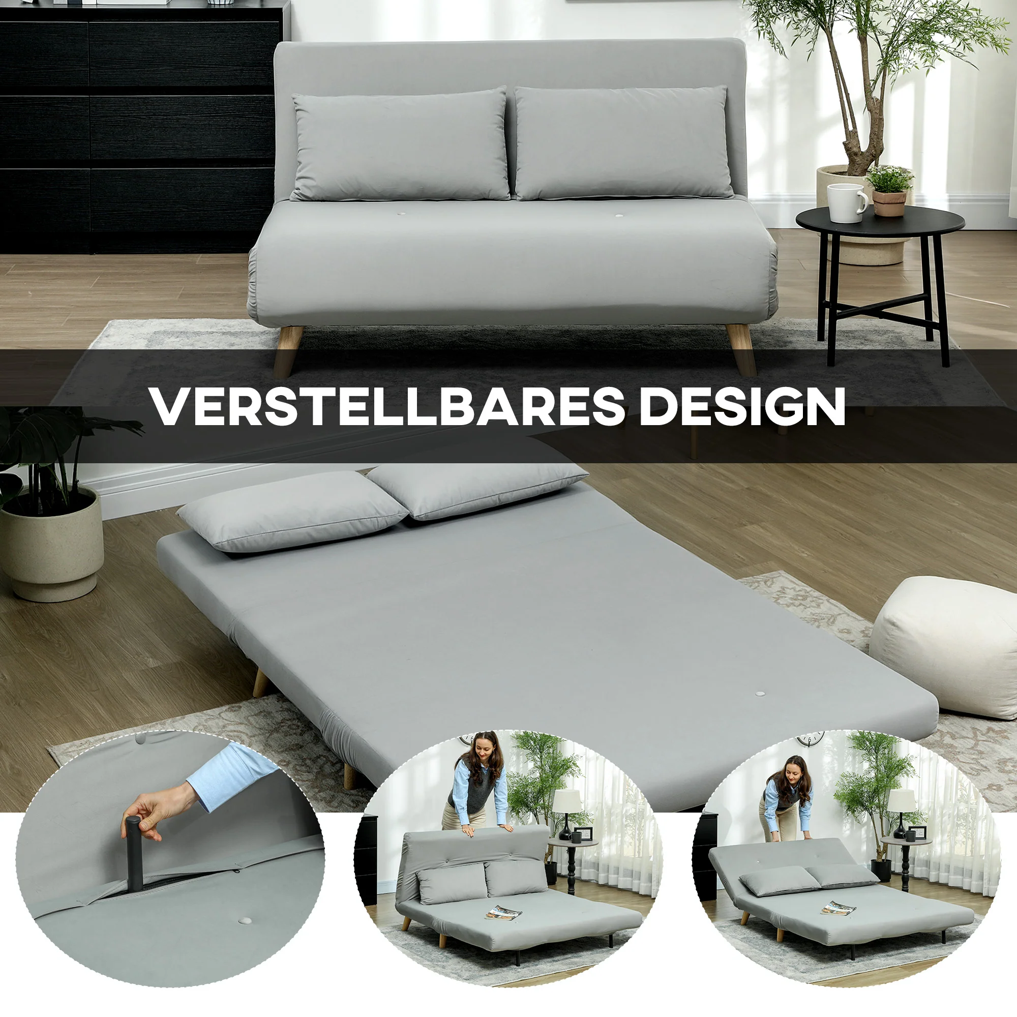 HOMCOM Slaapbank Relaxbank Bank Sofa, incl. 2 Kussens, Fluweel Look, 130 x 78 x 79 cm, Lichtgrijs