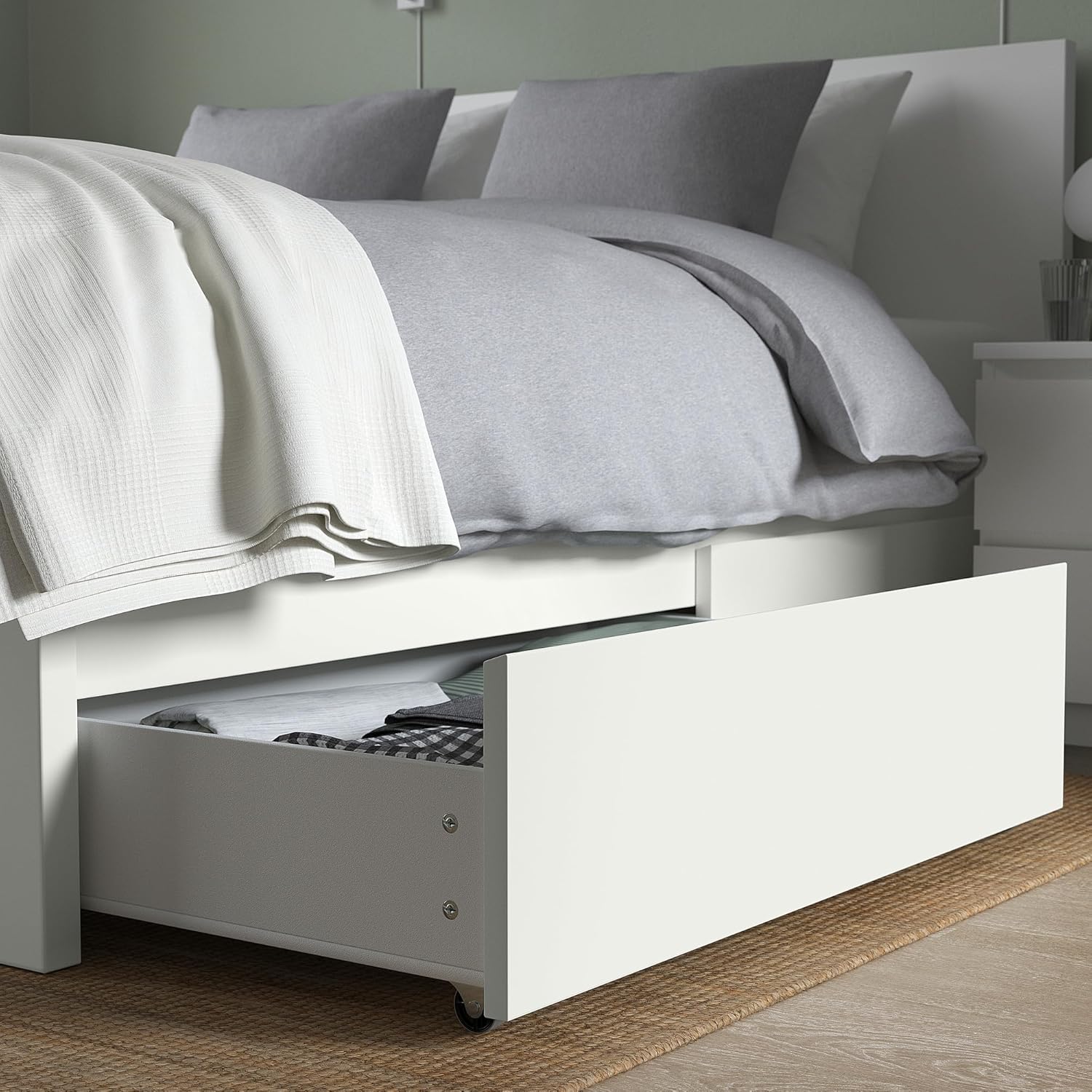 IKEA MALM Bettgestell, hoch, mit 2 Aufbewahrungsboxen, 140 x 200 cm, Weiß/Luröy