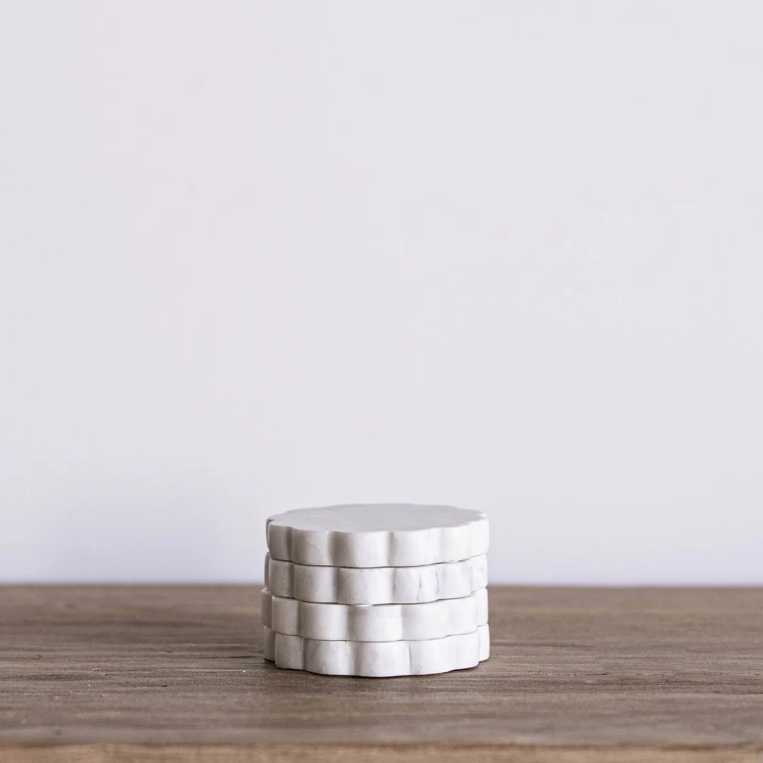 White Marble Scalloped Coasters