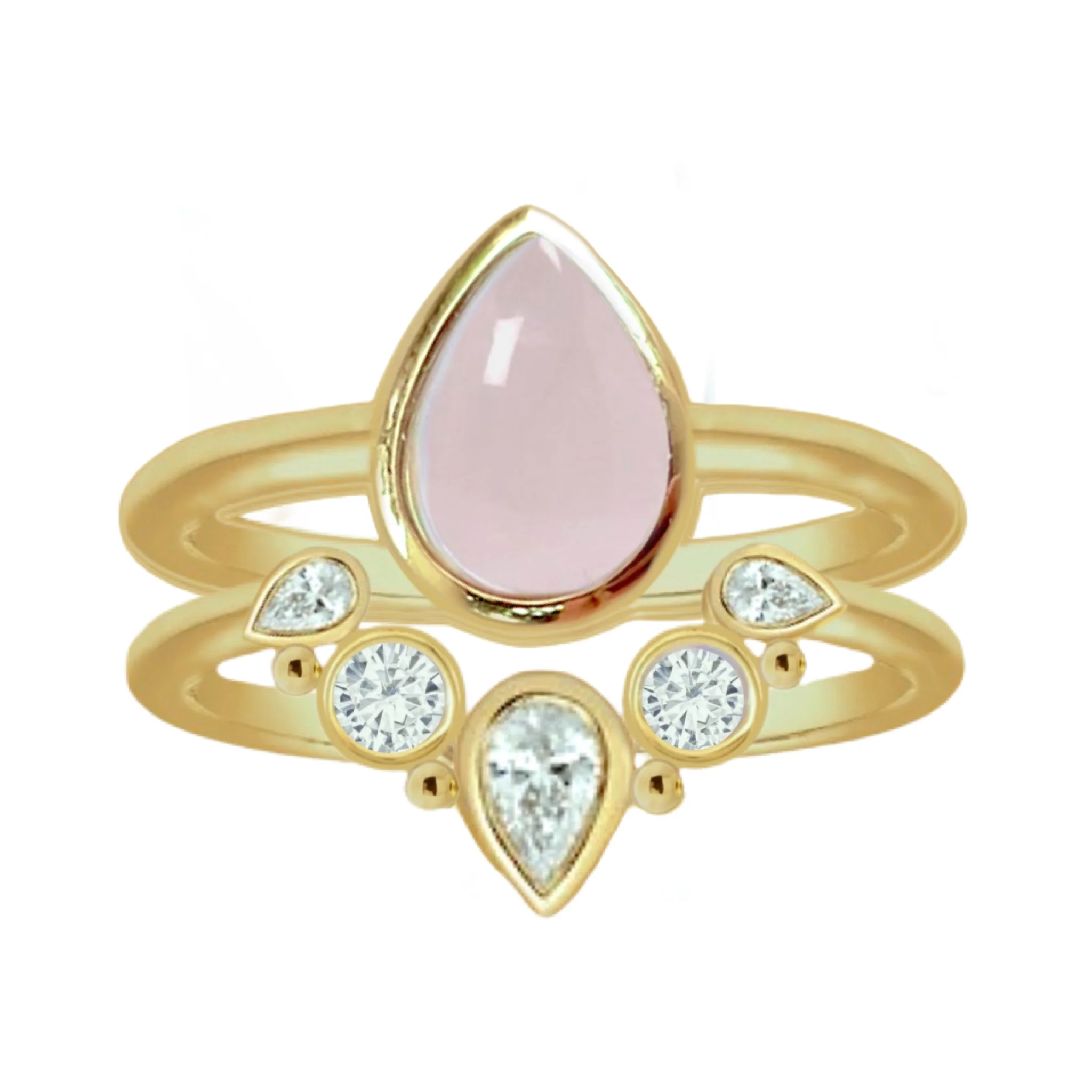 Laihas Queen Of Cups Gold Topaz and Rose Quartz Ring Set