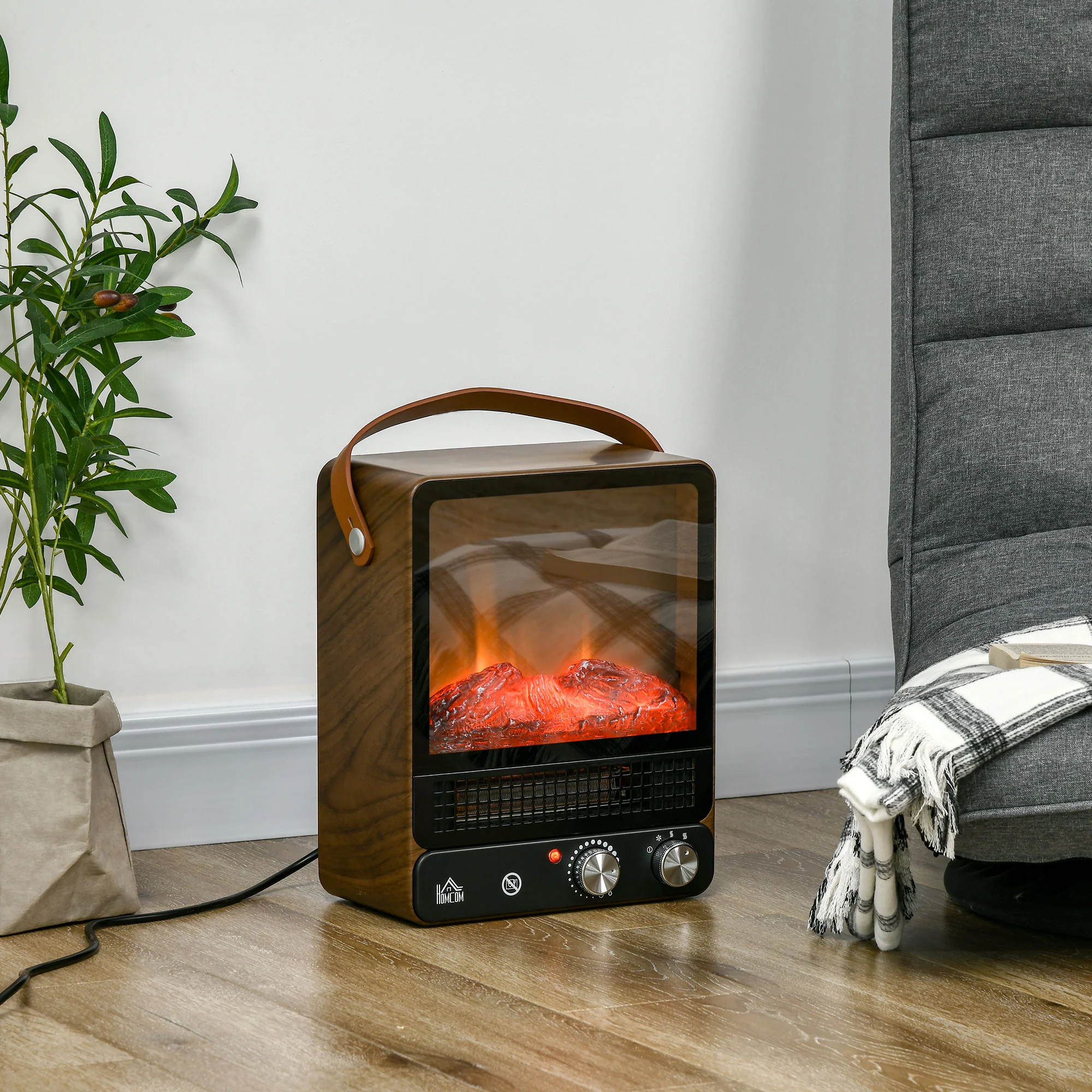HOMCOM Elektrokamin realistische LED-Flammen Temperaturkontrolle