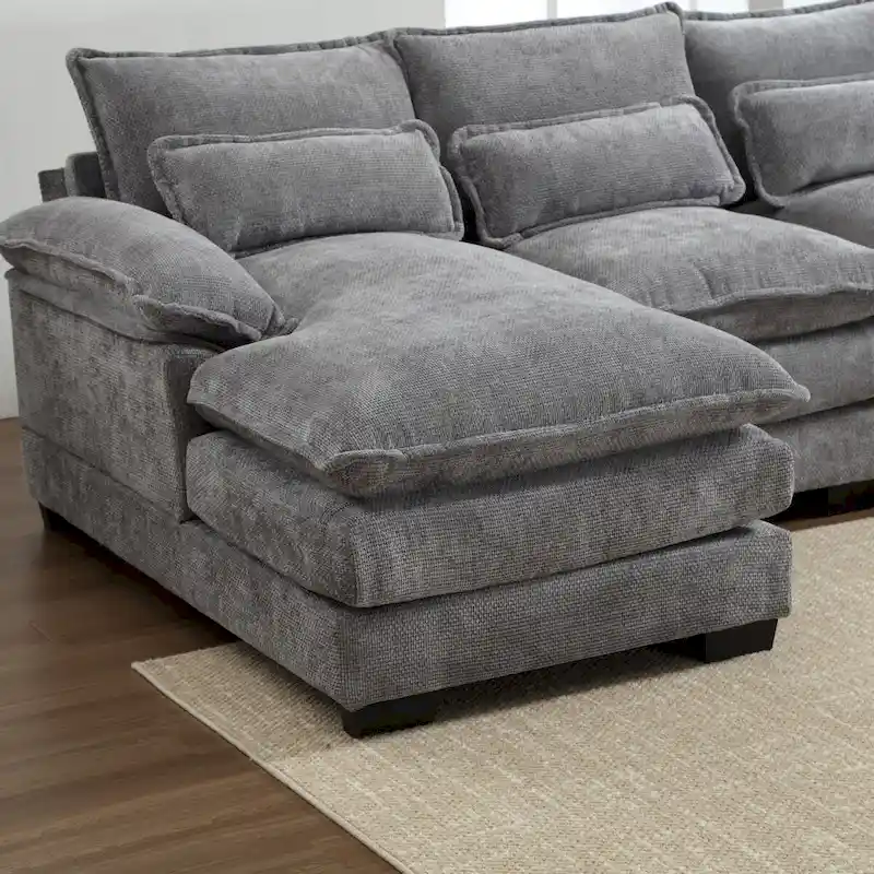U-Shaped Chenille Sectional Sofa - Reversible Modular Seating