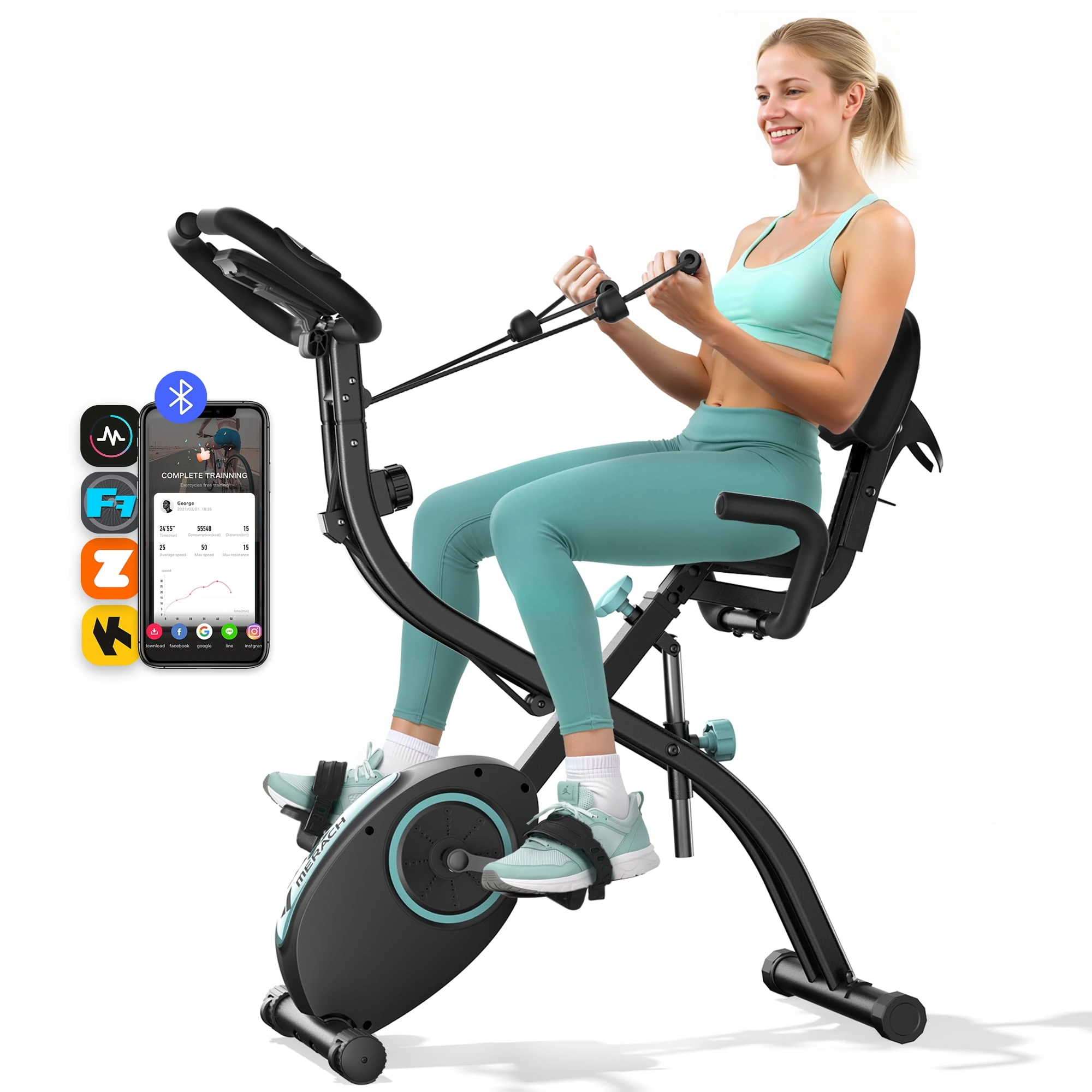 MERACH Folding Exercise Bike, 4 in 1 Magnetic Upright Bike with 16 Levels of Resistance for Home Indoor Cardio Workout Max Weight 300 lbs