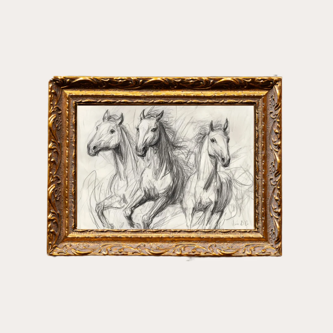 Horse Sketch | French Brass Inspired Gold Mould Framed Art