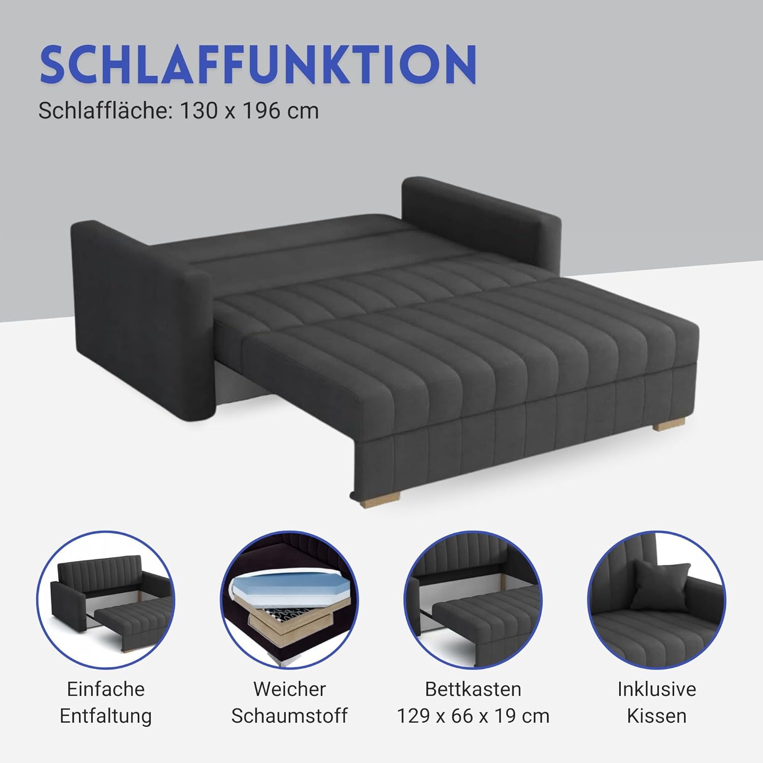 Schlafsofa klein Zanzibar I Sofa 3 Sitzer 153 cm Breit I Sofa mit Schlaffunktion I Schlafsofa mit Bettkasten I Couch mit Schlaffunktion Klein Mint