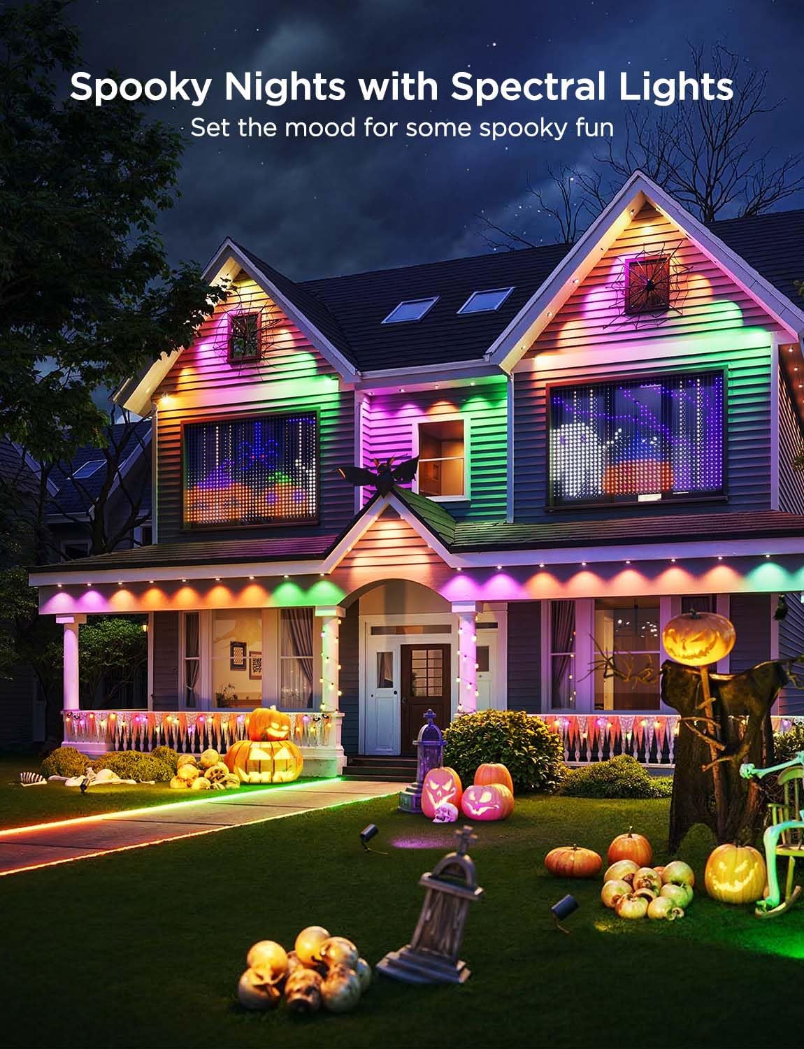 Govee Permanent Outdoor Lights Pro, 100ft with 60 RGBIC LED Lights for Daily and Accent Lighting, 75 Scene Modes for Halloween, IP67 Waterproof, Works with Alexa, Google Assistant, Matter, White