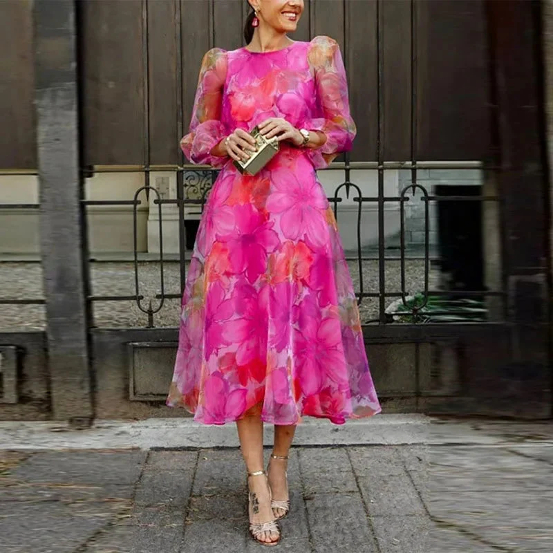 Womena??s Floral Midi Dress Elegant Design for Special Occasions
