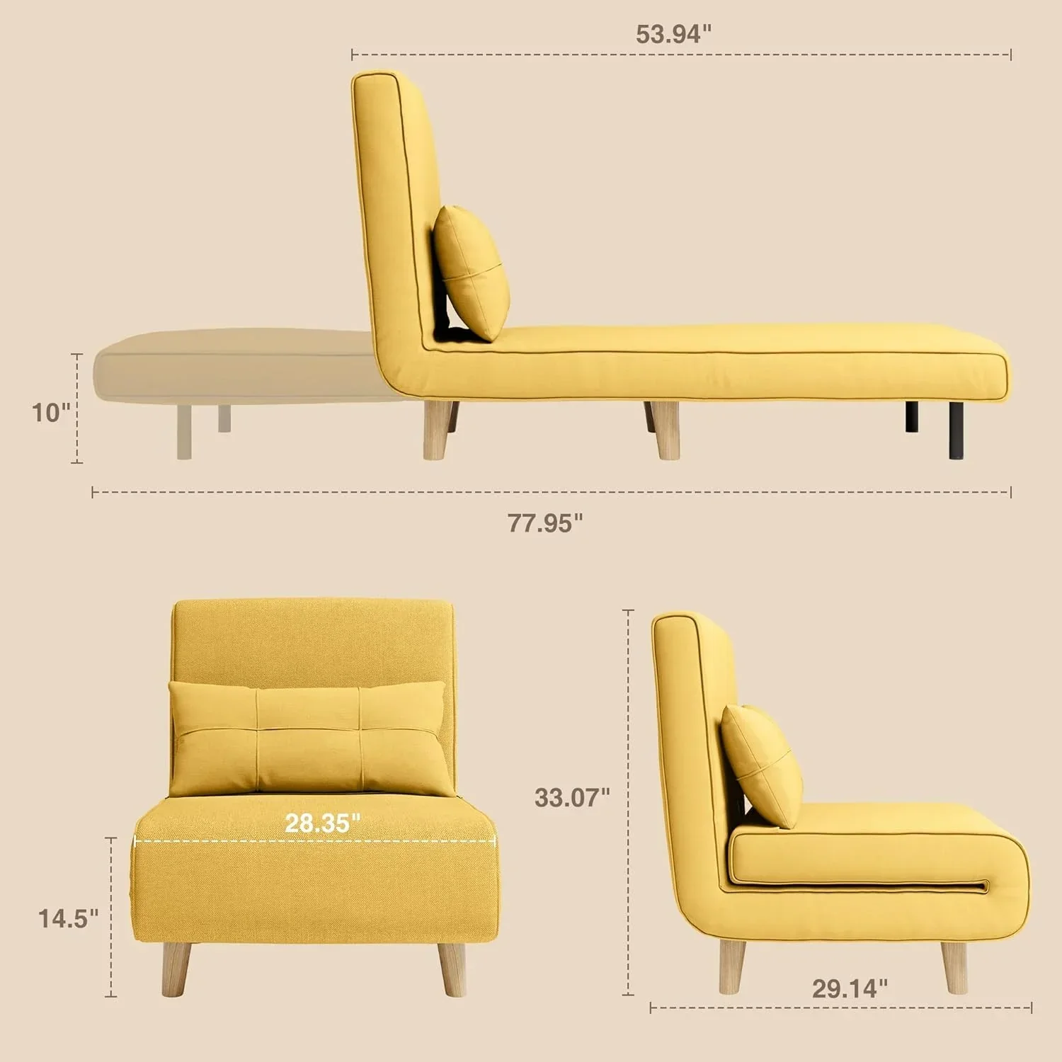 3-in-1 sleeper chair bed convertible chair bed futon sofa with adjustable backrest