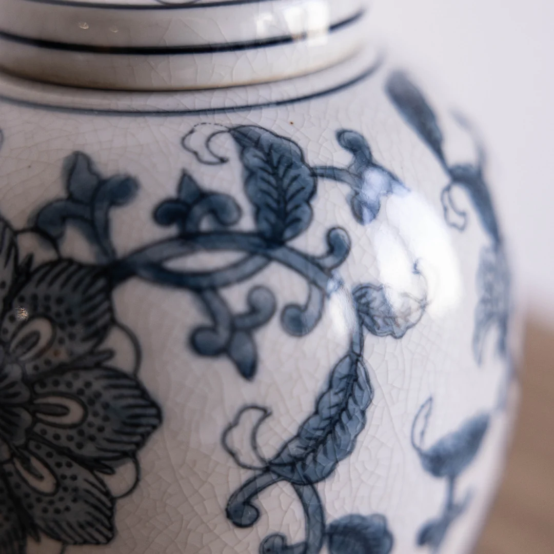 Ceramic Blue Floral Ginger Jar