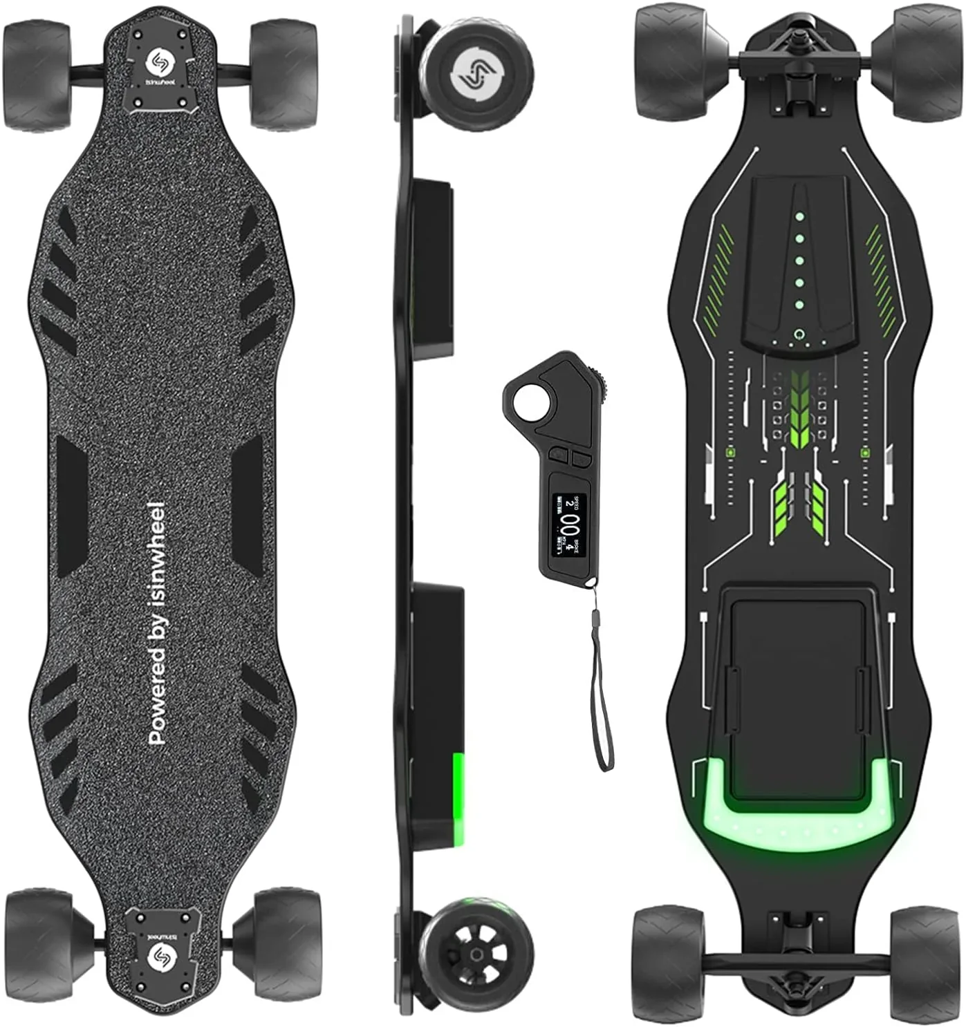 isinwheel V8 elektromos gördeszka távirányítóval, 1200 W-os kefe nélküli motor, IP54 vízálló, elektromos longboard