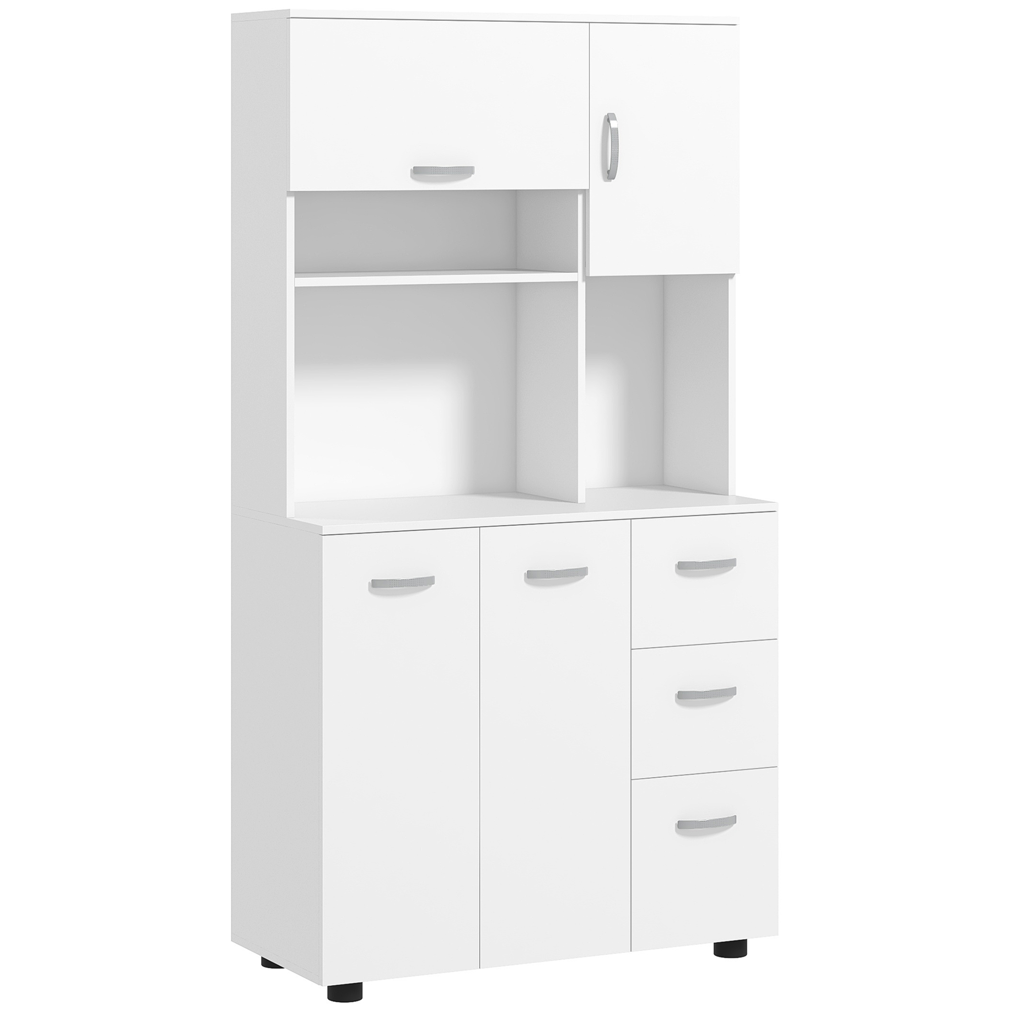 Keukenkast, Buffet, 3 Laden, 3 Planken, Veel Opbergruimte, 89x39,5x168cm, Wit