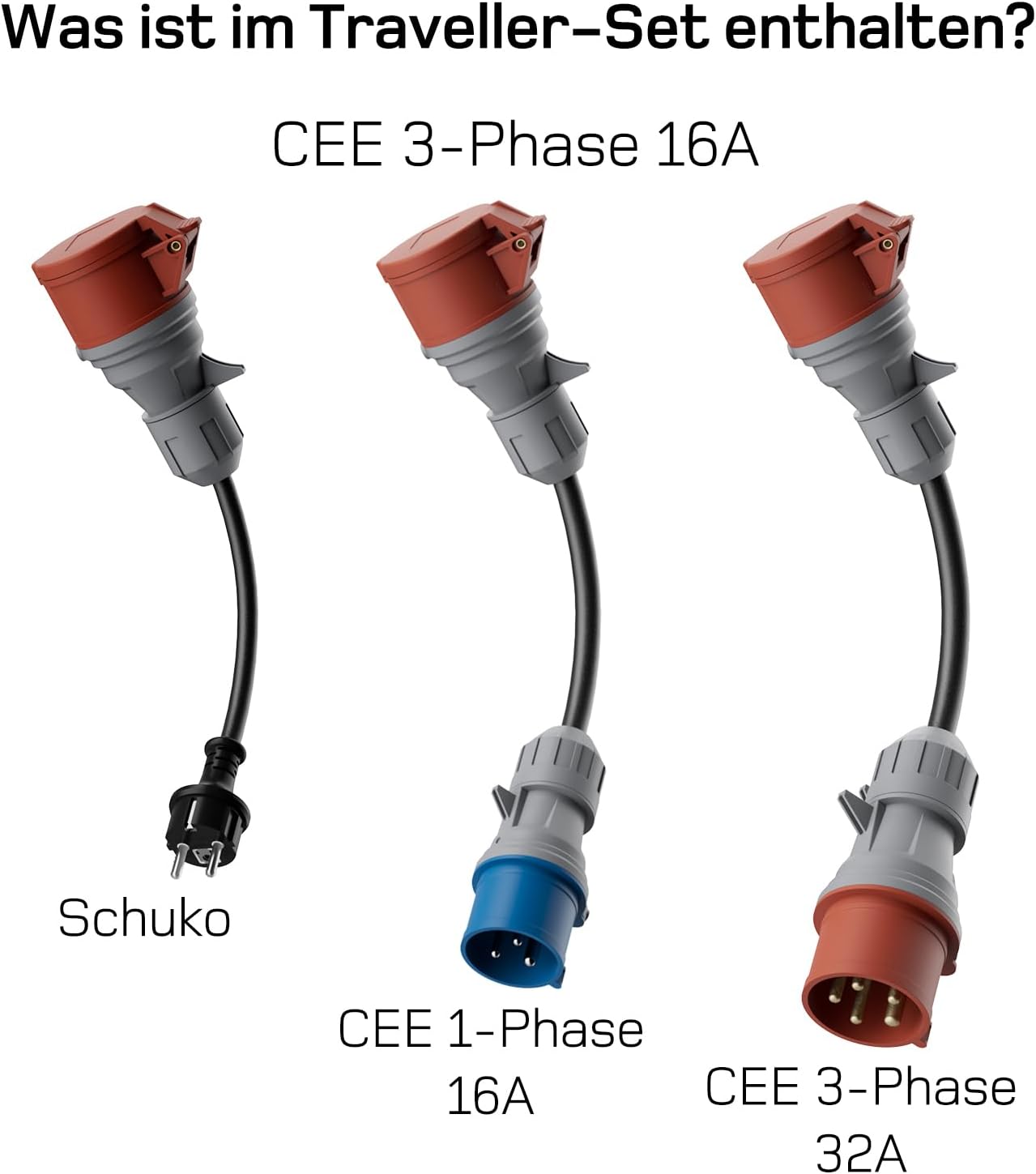 dé Mobile Wallbox/Ladestation 11kW 3-phasig|7m|6-16A] mit Traveller Adapter Set, Ladekabel CEE 16A auf Typ 2 und EV Ladegerät für Model Y/3, ID.3/4/5, MG4, EX30, e-up, e-tron, Zoe und andere EV
