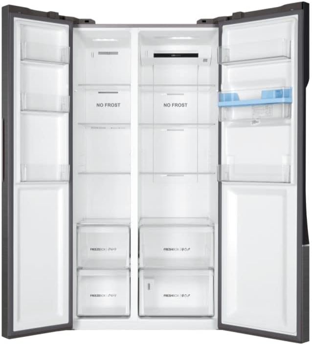 Haier SBS 90 Serie 3, Frigorifero Side by Side, 2 Porte, 521 Litri, No Frost, Water Dispenser e Sistema Multi Air Flow, Libera Installazione, Classe E, 90,8 x 64,7 x 177,5 cm, Alluminio - HSR3918EWPG