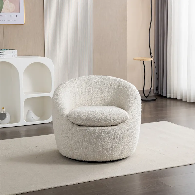Swivel Barrel Chair - 360° Rotation - Boucle Fabric
