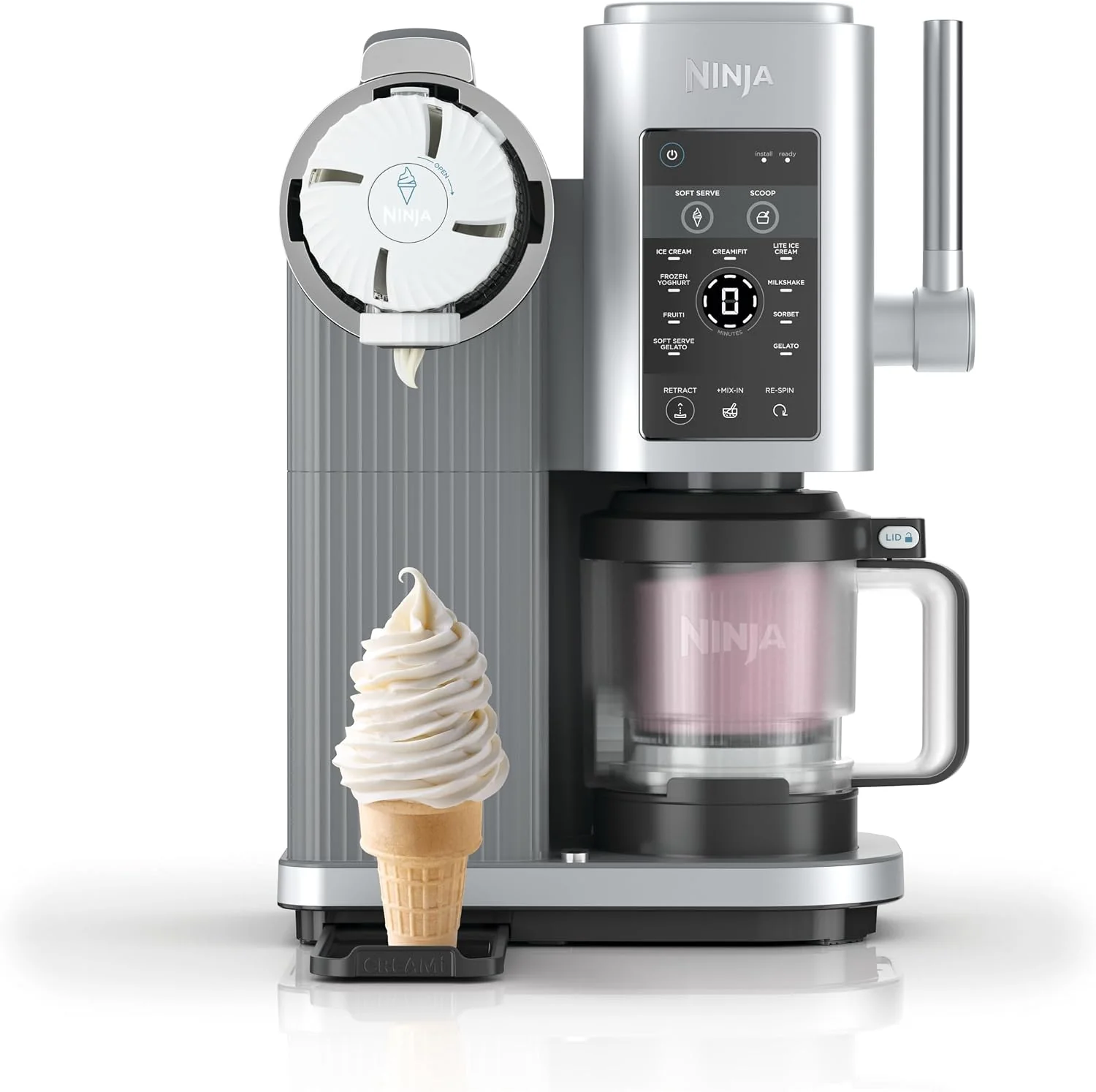 Ninja CREAMi Scoop & Swirl fagylaltkészítő gép, 2 tárolóval, 13 funkcióval, fagylalt, lágyfagylalt, gelato, szorbet, turmixok és még sok más készítéséhez, mix-in funkcióval, platina ezüst, NC701EU