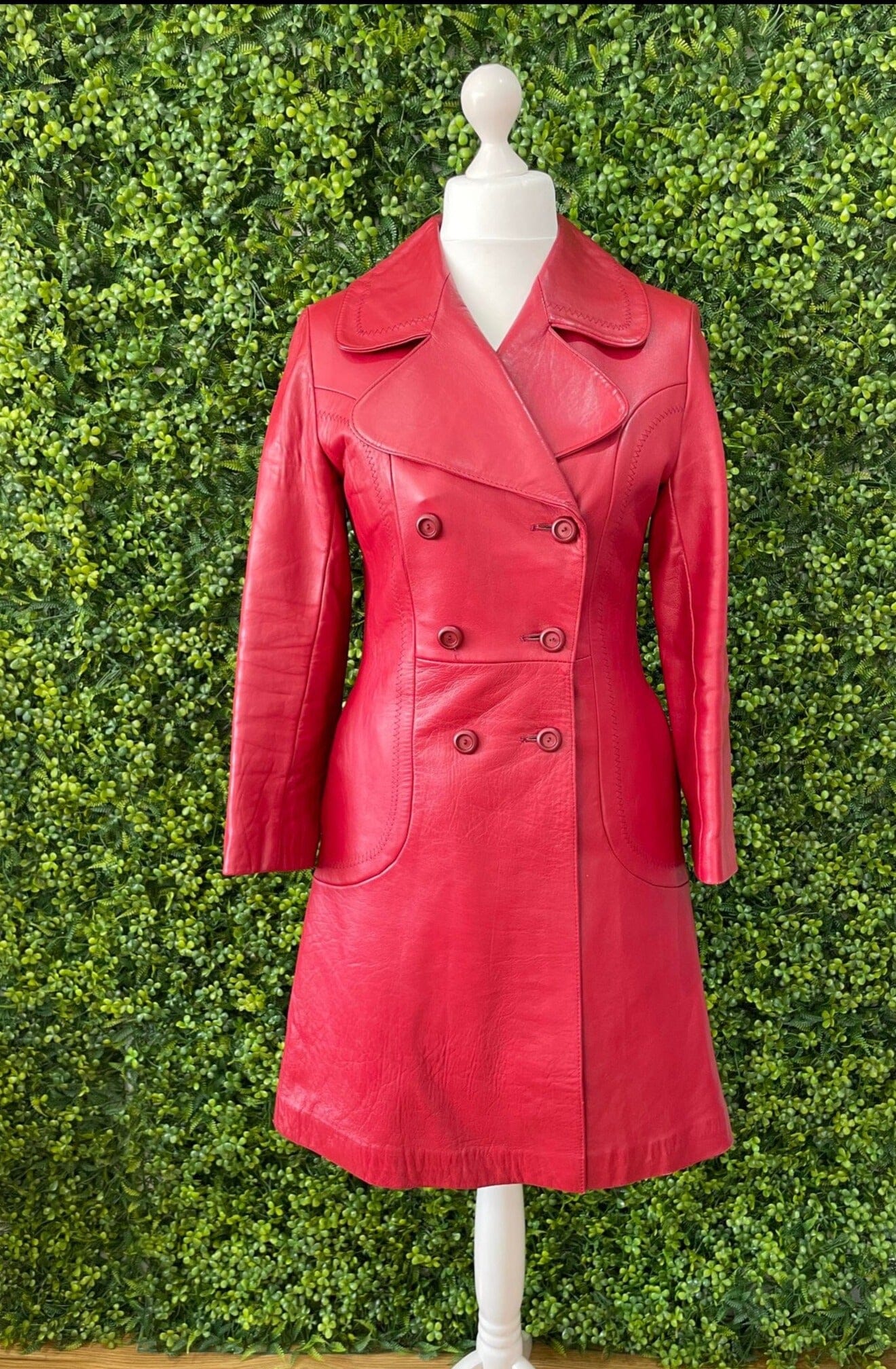 1960s Mod MCM Red Leather Trench Coat