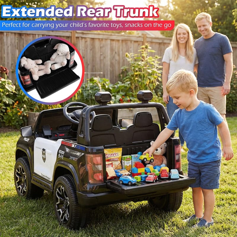 24V 4WD 2-Seater Ride on Police Car, Licensed Chevrolet Kids Electric Vehicle with Remote Control, Megaphone, Siren, Flashing LED Lights & Storage