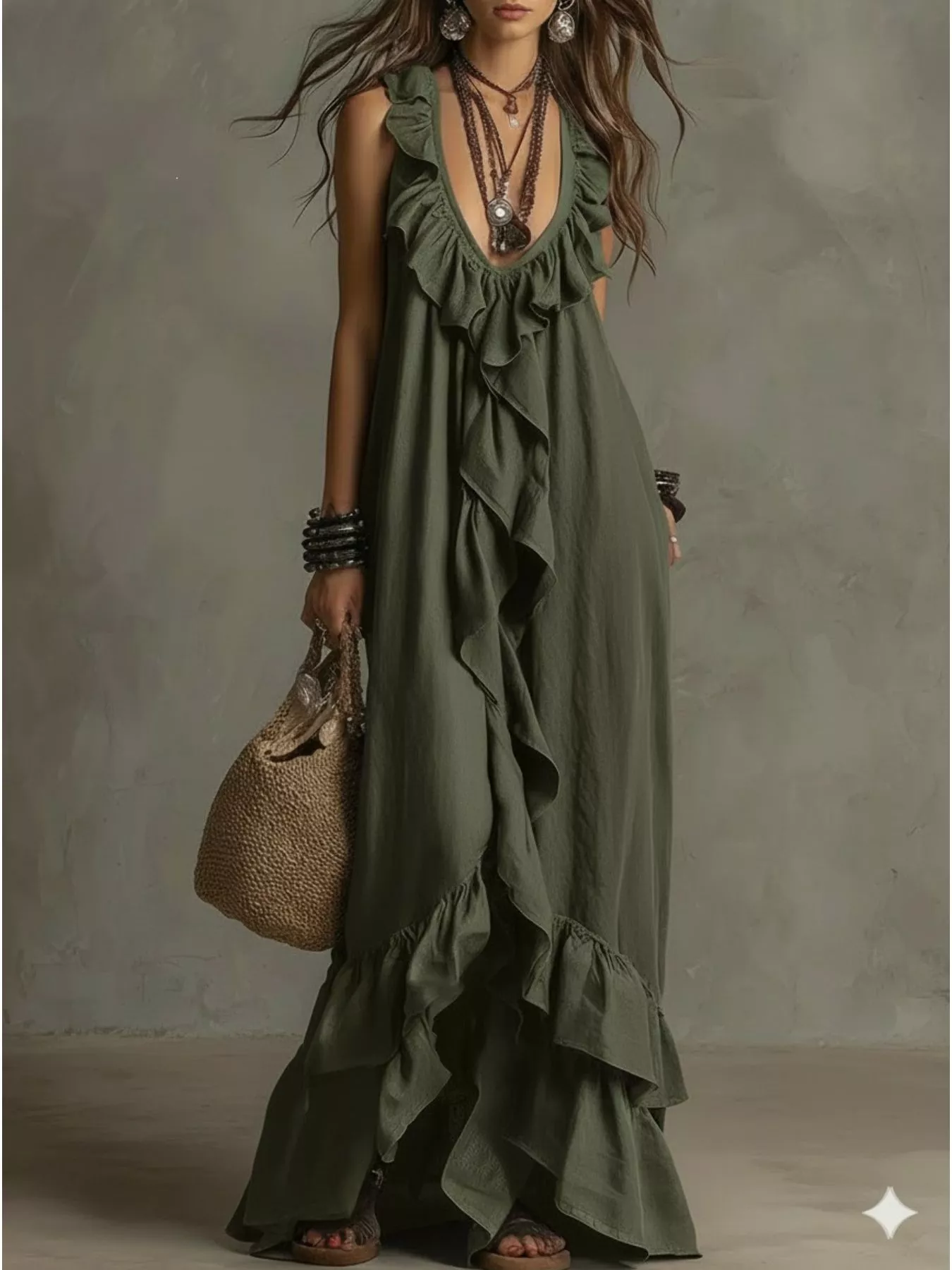 Ruffled Sleeveless Maxi Dress
