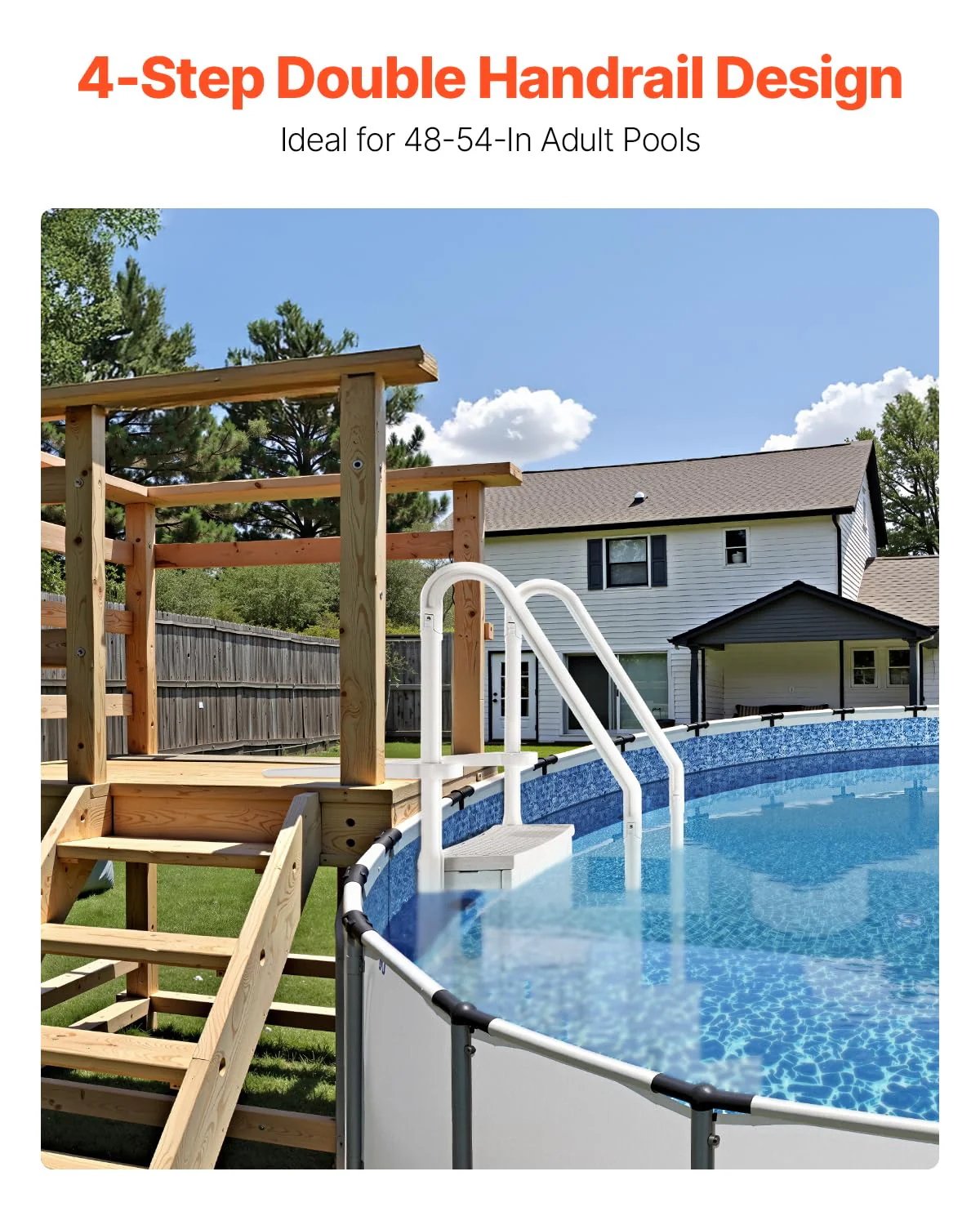 VEVOR Pool Ladder 4 Steps with Double Handrails and Non-Slip Heavy Duty Steps, Load 400 lbs for Inground and Above Ground Pools, Milk White, 874 x 810 x 1985 mm