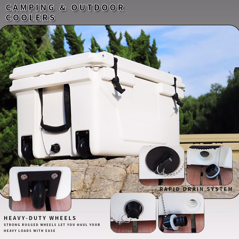 65 Quart Hard Large Cooler Box,Insulation Portable Ice Chest Box with 2 Wheels and Handle,400lbs Weight Capacity,Cooler Box for Beach, Drink, Beverage, Camping, Picnic, Fishing, Boat, Barbecue