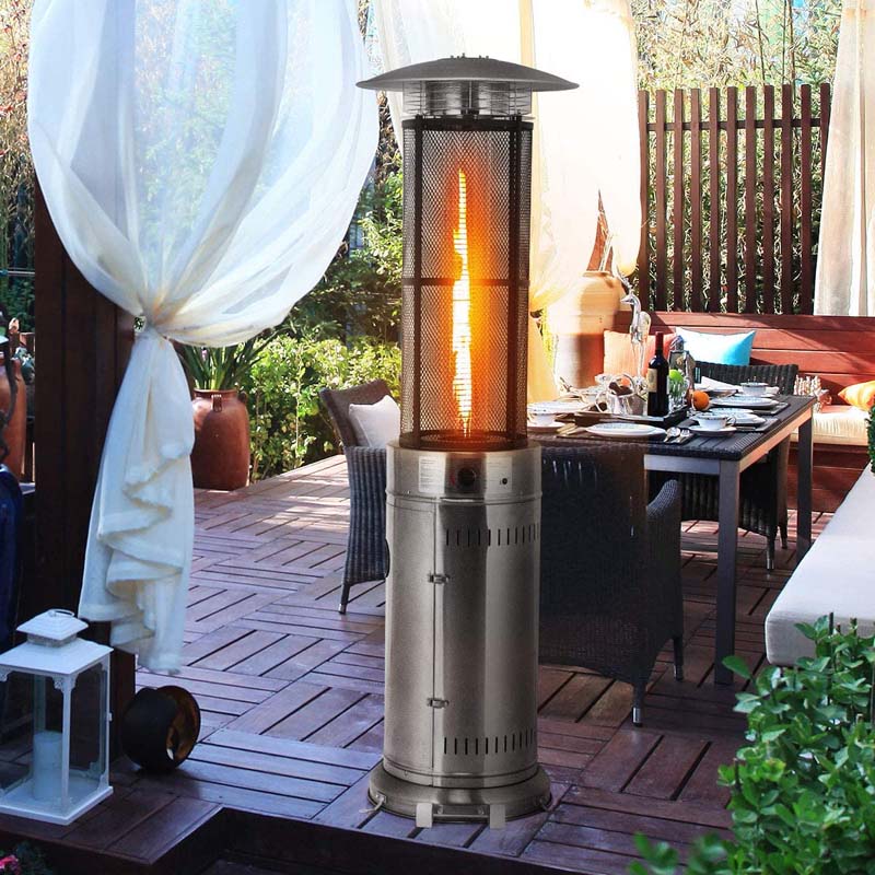 41000 BTU Standing Propane Patio Heater with Wheels, Stainless Steel Round Glass Tube Gas Outdoor Heater