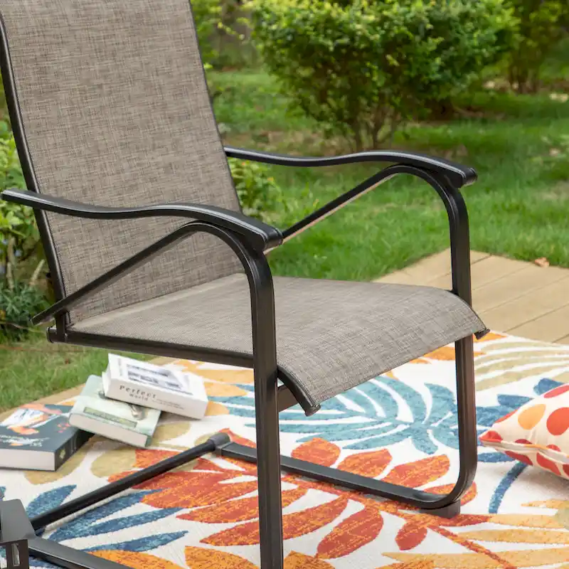 7/8-Piece Patio Dining Set including 60x38 Slatted Metal Table with 1.56 Umbrella Hole and 6 Spring Motion Chairs