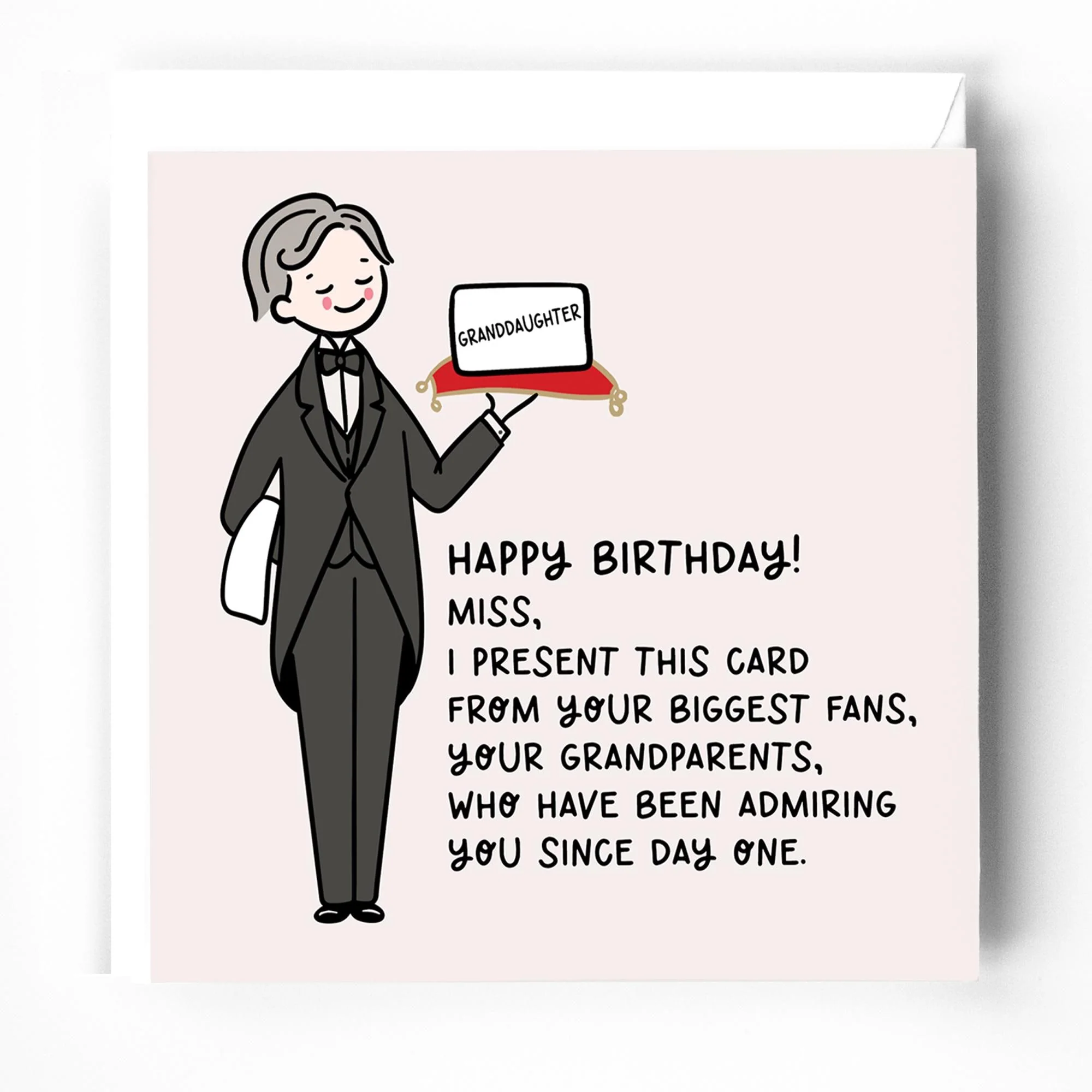 Granddaughter Birthday Card; Heartwarming Words, Butler design, with White envelope