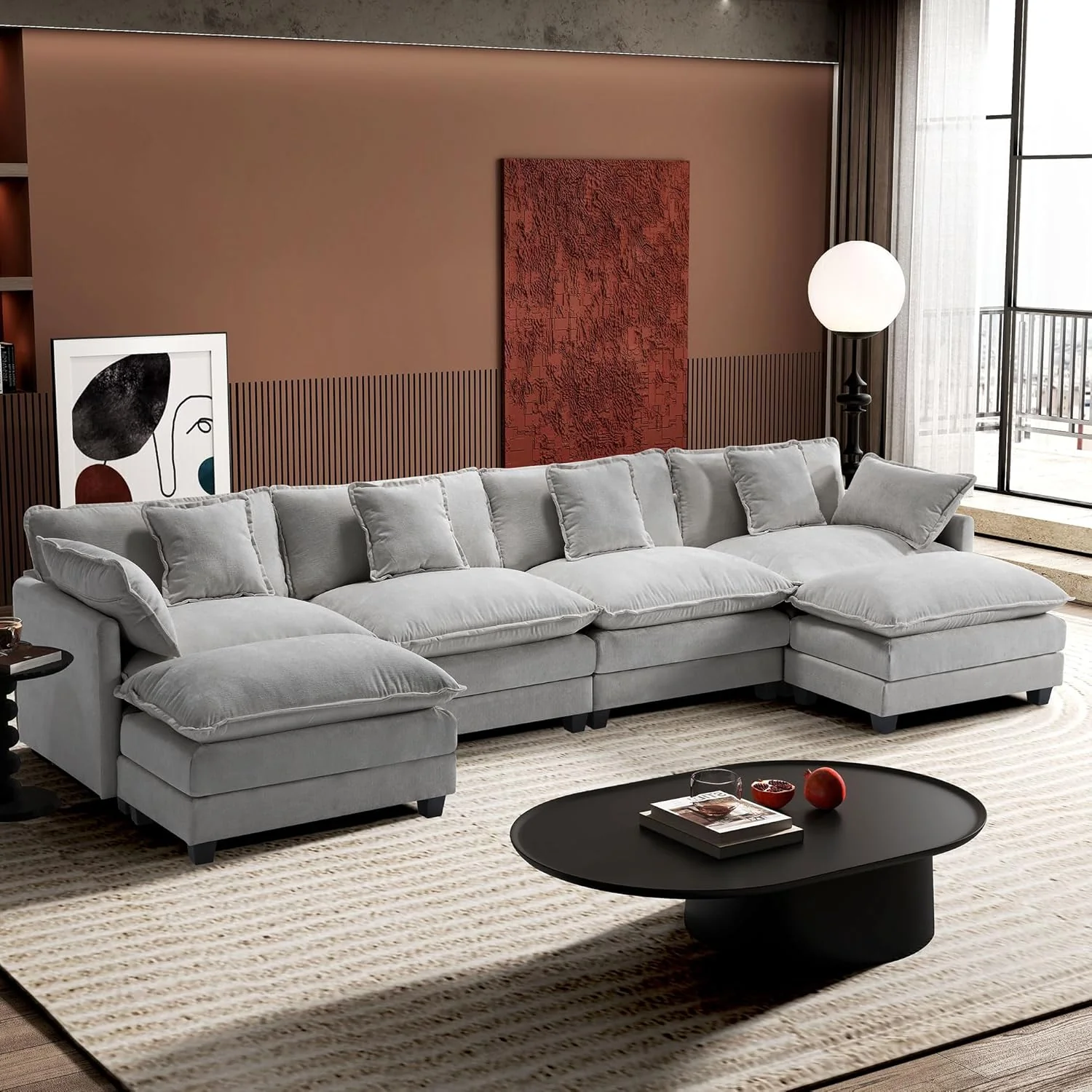 111.4 Inch L-Shaped Modern Sofa Modular Cloud Sofa Ottoman 4-Seater Chenille Deep Seat Sofa