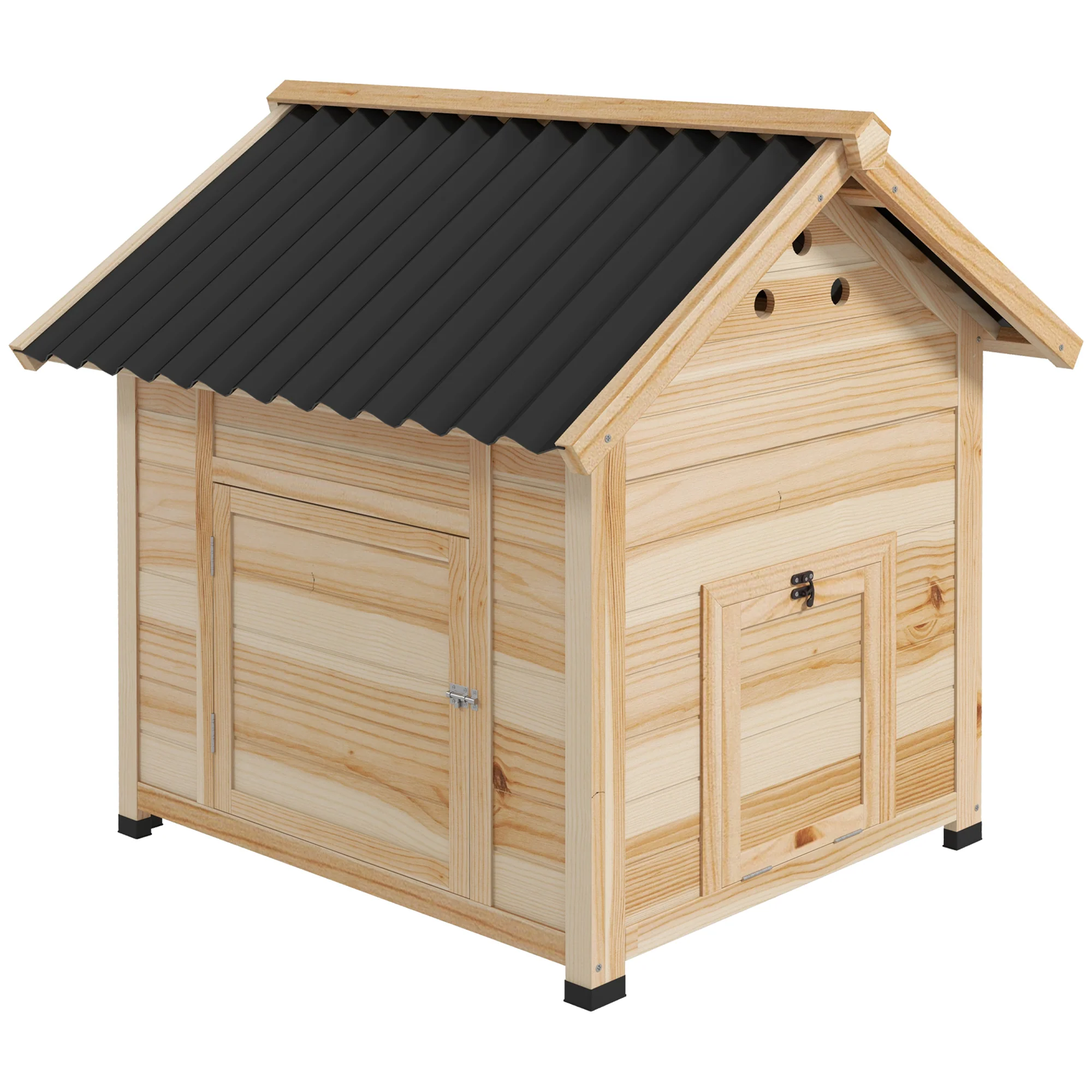 PawHut Entenhaus Eendenhok Kleindierenhok, weerbestendig, 2 ingangen, 2 hellingen, 78 x 90 x 92 cm, 'Natuur + Zwart'