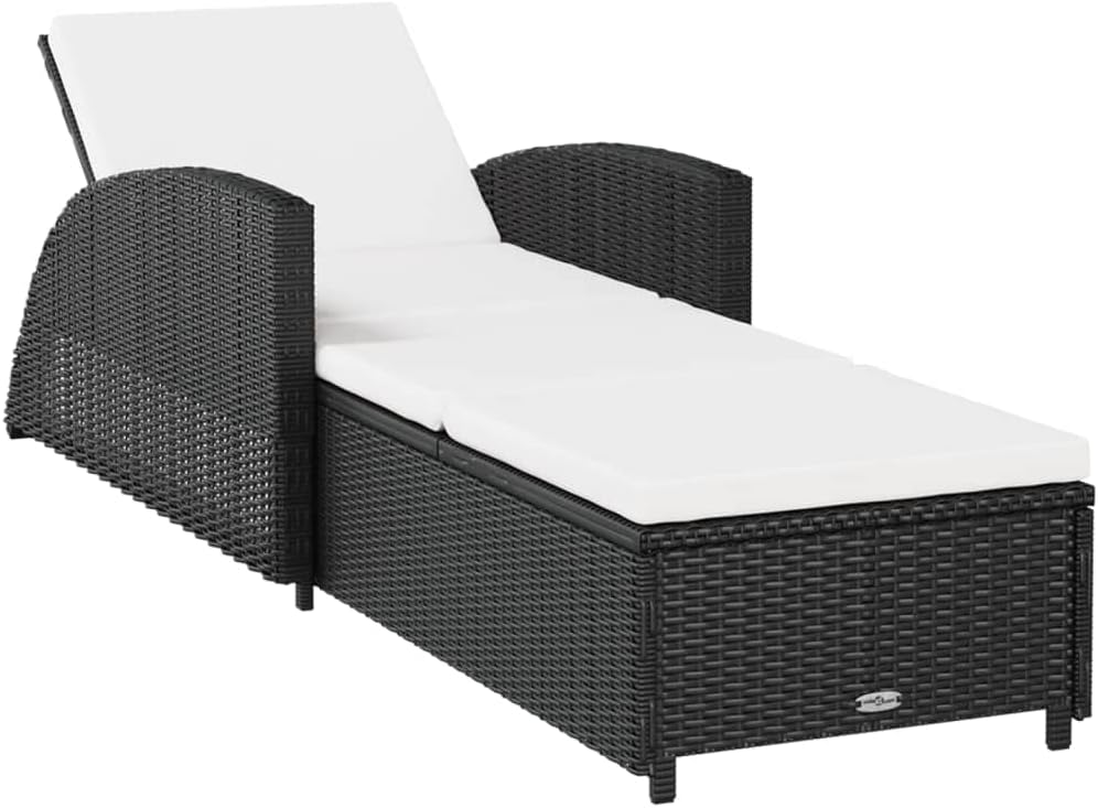 vidaXL Sonnenliege mit Cremeweißer Auflage Gartenliege Liege Rattanmöbel Gartenmöbel Relaxliege Saunaliege Liege Liegestuhl Poly Rattan Schwarz