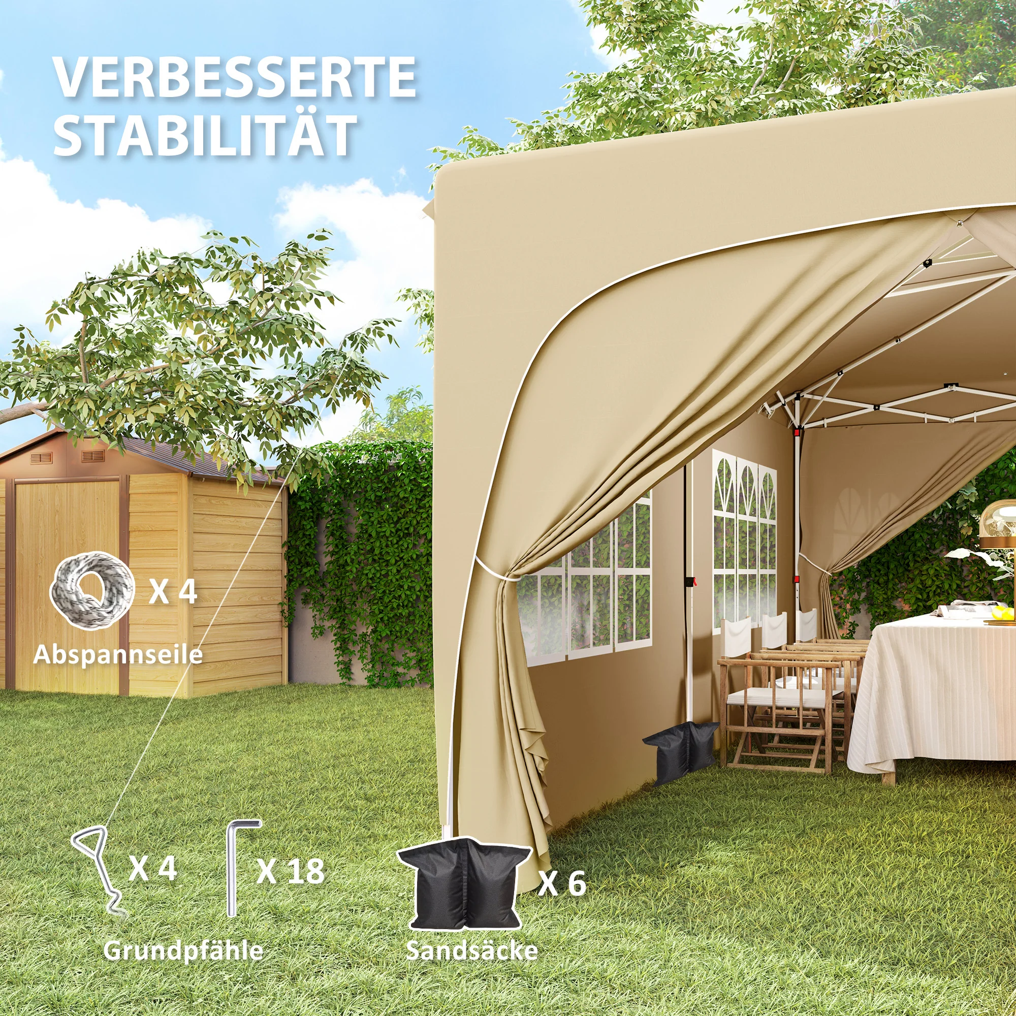 Outsunny 3 x 6 m Pop-up Paviljoen met Zijwanden, UPF50+ Hoogteverstelbaar Tuinpaviljoen met Draagtas en Zandzakken