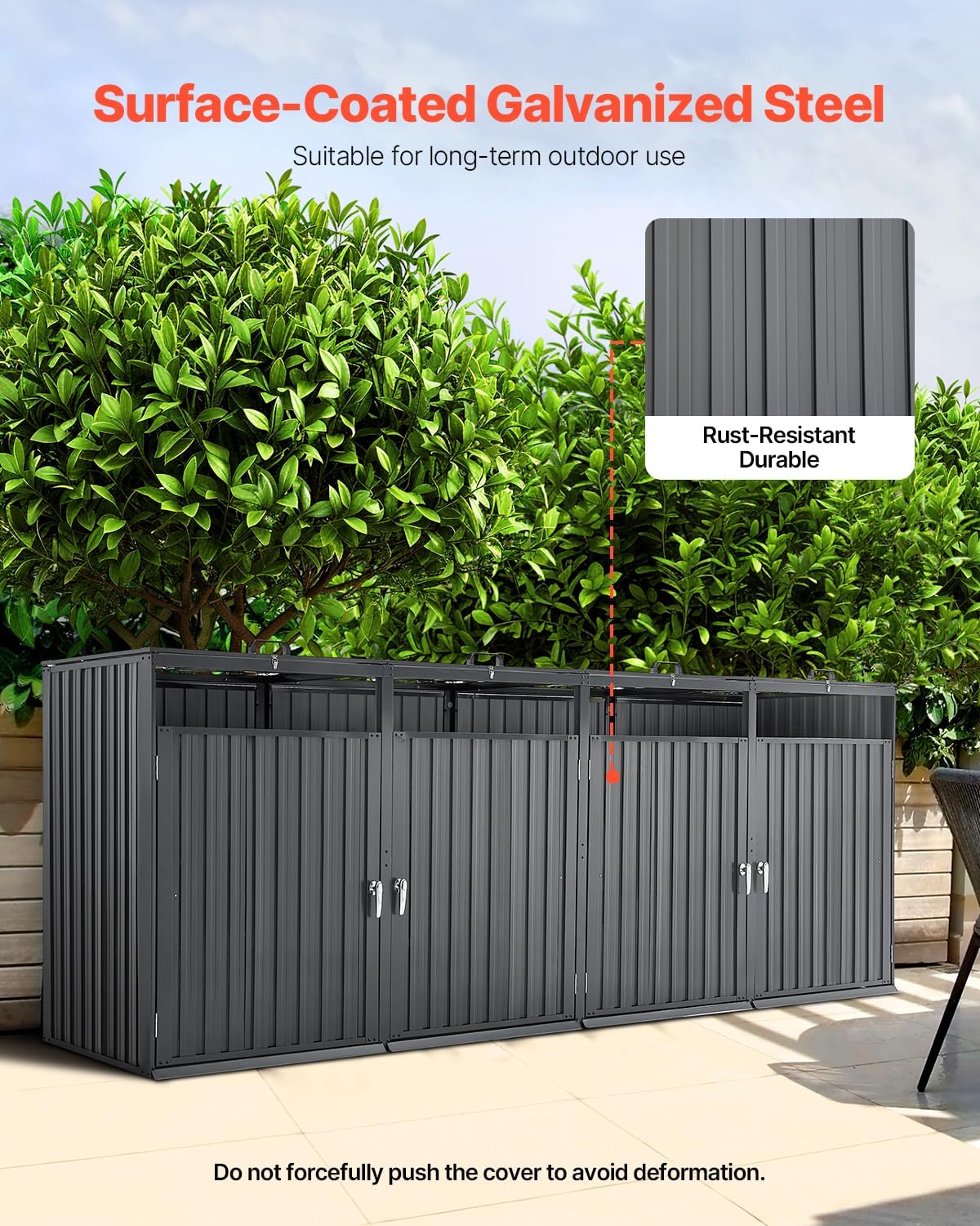 VEVOR Abri pour poubelles, 4 x 240 L, Rangement pour poubelles Horizontal en Acier galvanisé, boîte de Rangement à poubelles extérieur, étanche et verrouillable, pour Jardin, arrière-Cour et terrasse