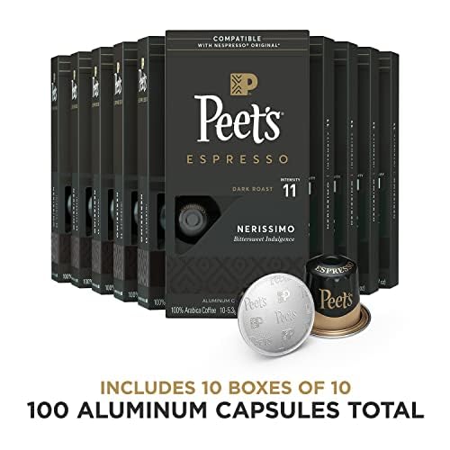2025 Peet’s Coffee  Dark Roast Espresso Pods  Nerissimo Intensity 11  100 Count (10 Boxes of 10 Espresso Capsules)
