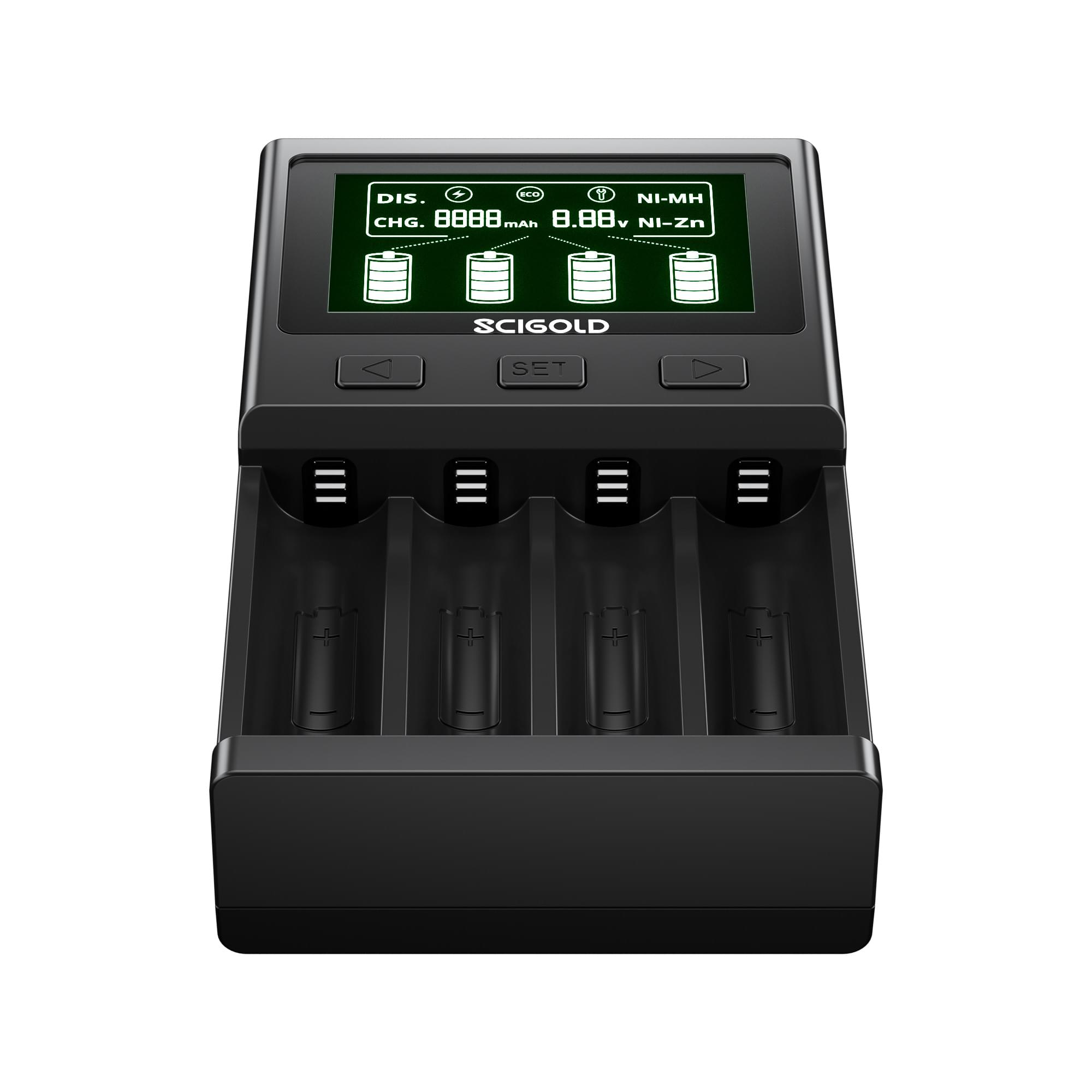 Scigold 4 Bay Ni-Zn/Ni-MH Battery Fast Smart Charger with LCD Display