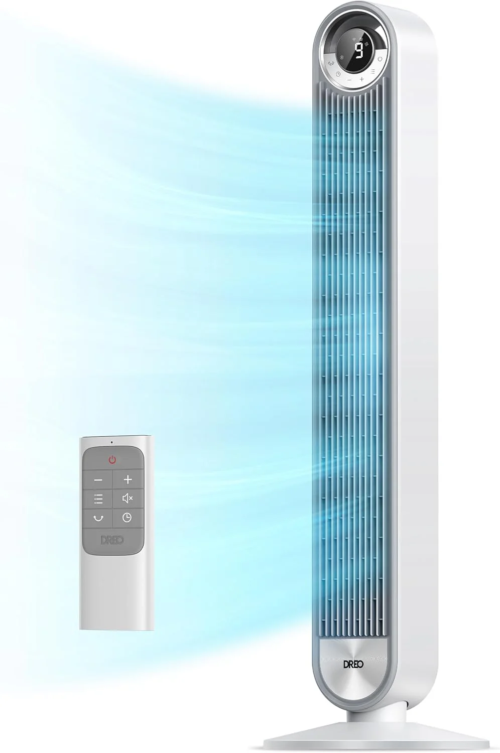DREO Tower Fan for Bedroom, 90掳 Oscillating Standing Fan with 28ft/s Velocity, 20dB Quiet for Sleep, DC Motor, 9 Speeds, 4 Modes, 12H Timer, Voice & APP & Remote Control, 42