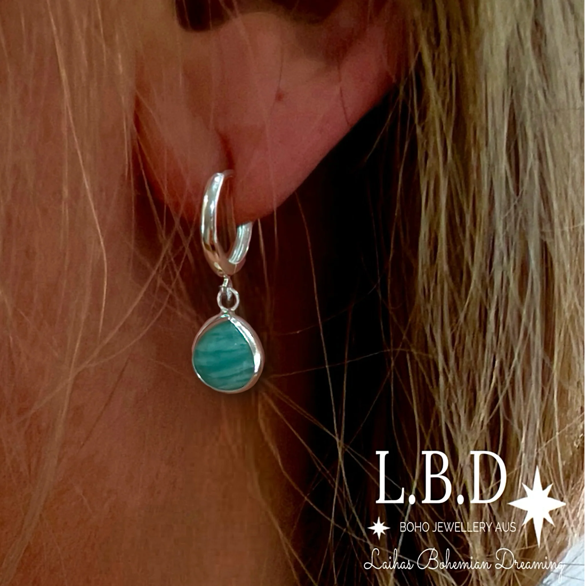 Laihas Raining Hearts Amazonite Hoop Earrings