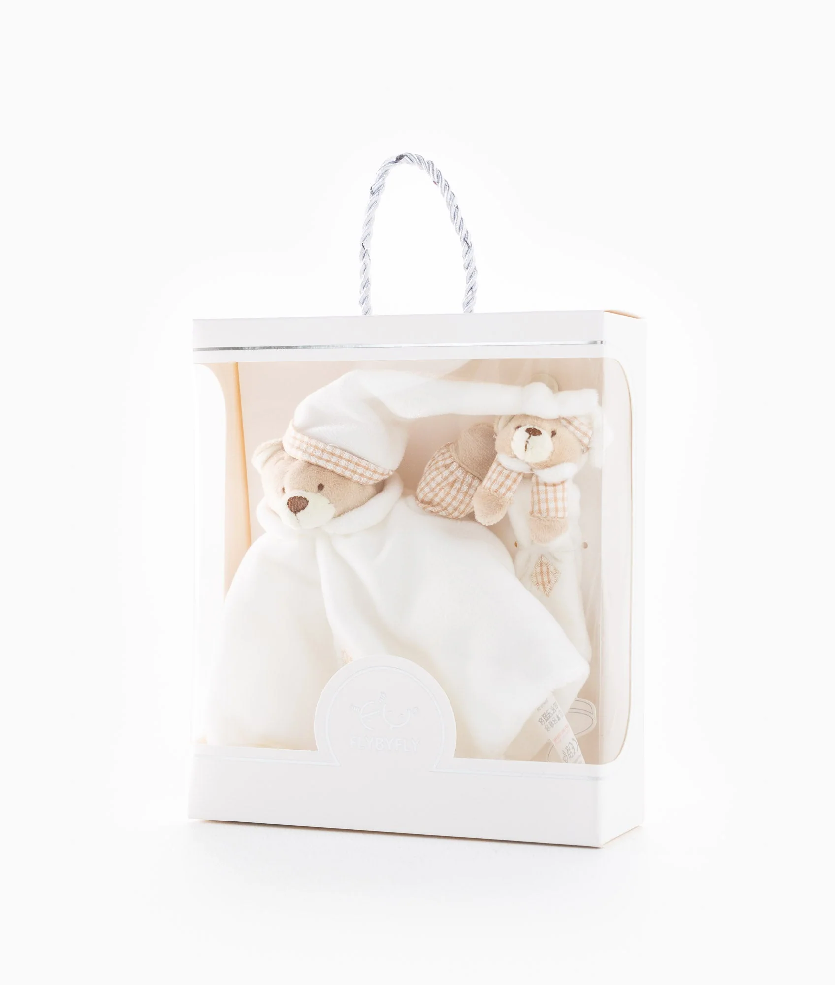 Baby Comforter & Dummy Clip Set | White & Beige