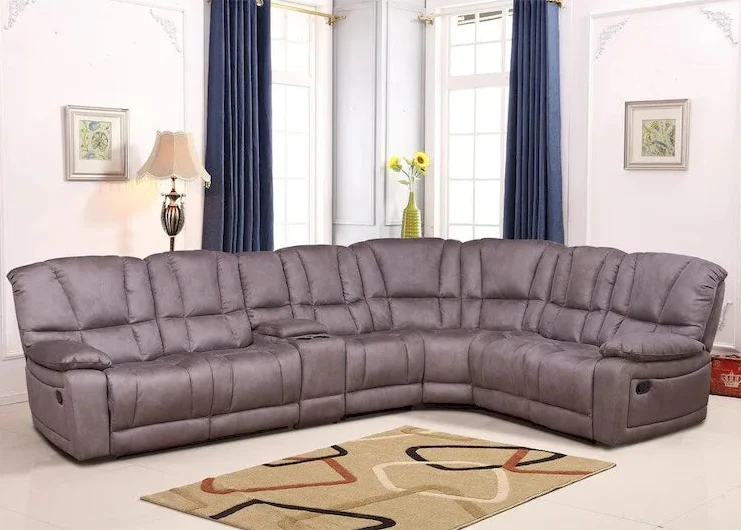 Gray Microfiber 5-Pieces Reclining Loveseat with Console Living Room Set Recliner Sofa
